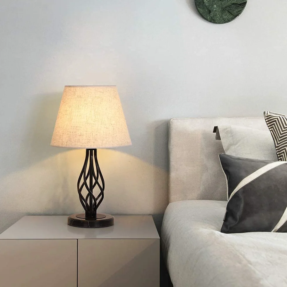 LIANTRAL Lampki nocne, zestaw 2 szt., nowoczesna lampa stołowa z marmurowym cokołem i lnianym kloszem, mała lampa do sypialni, salonu, akademika, dekoracja