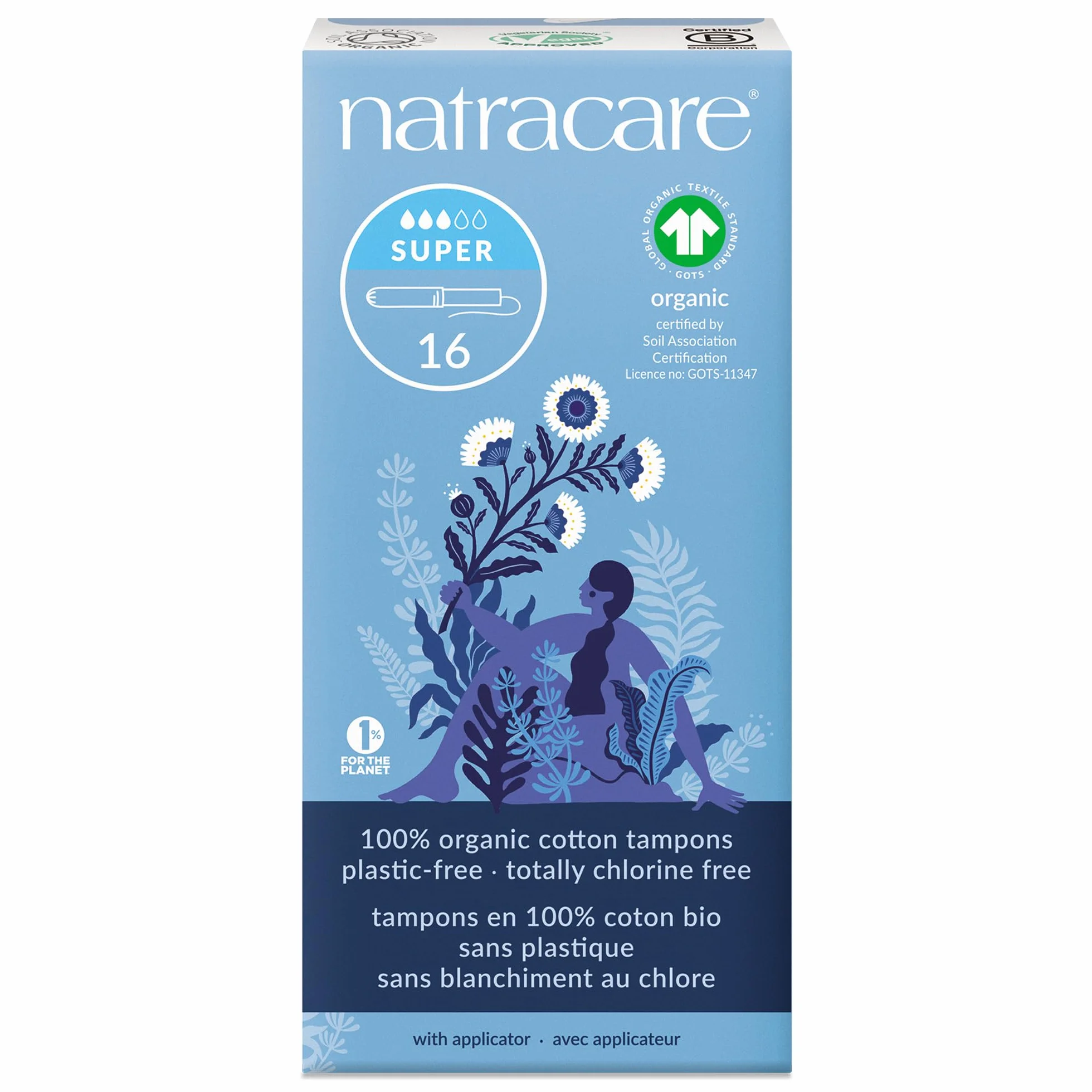 Natracare Tampony z aplikatorem bawełny organicznej - Super - 16 sztuk (1 szt.)
