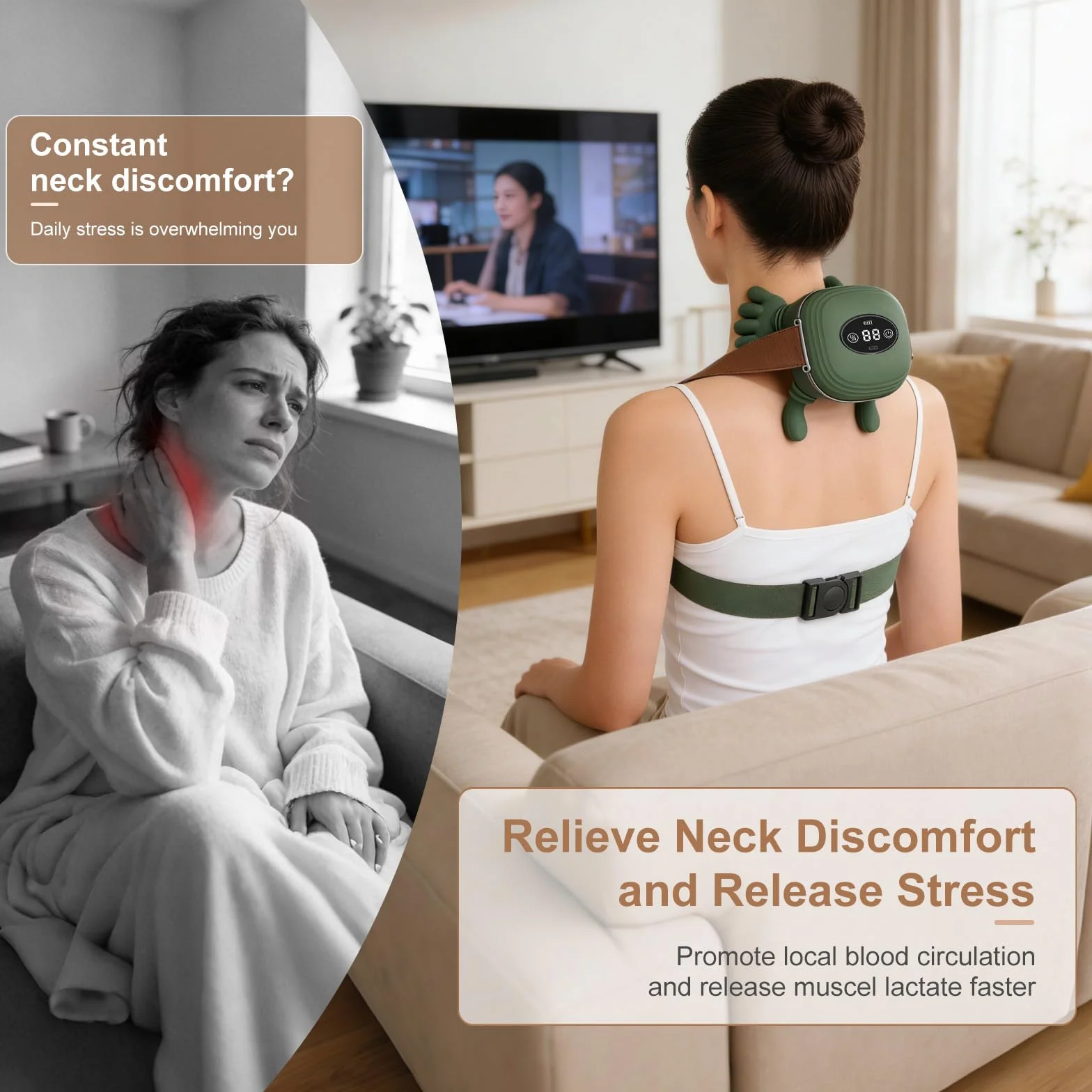 Bezprzewodowy masażer szyi i ramion Shiatsu 4D z wyświetlaczem LED