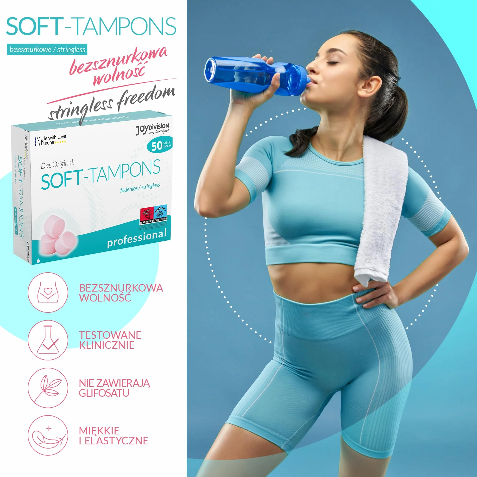 JOYDIVISION Soft-Tampons professional 50 szt Tampony bez sznurka Gąbeczka menstruacyjna ultra soft