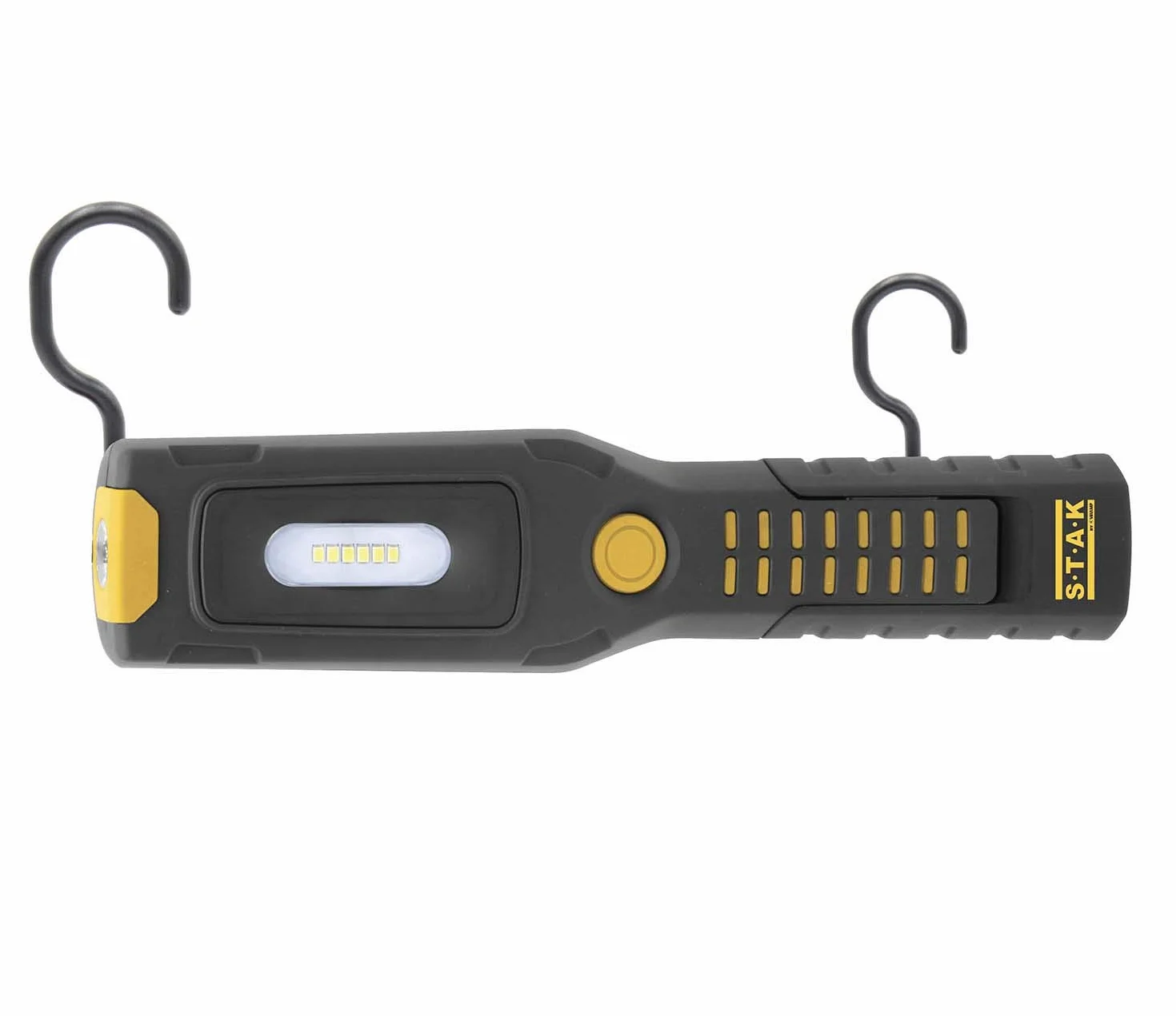 Stak Lampa robocza z latarką LED COB 3 + 1 W, do ponownego ładowania, akumulator litowy 2200 mAh, haczyk i magnesy, ruchoma, czarna