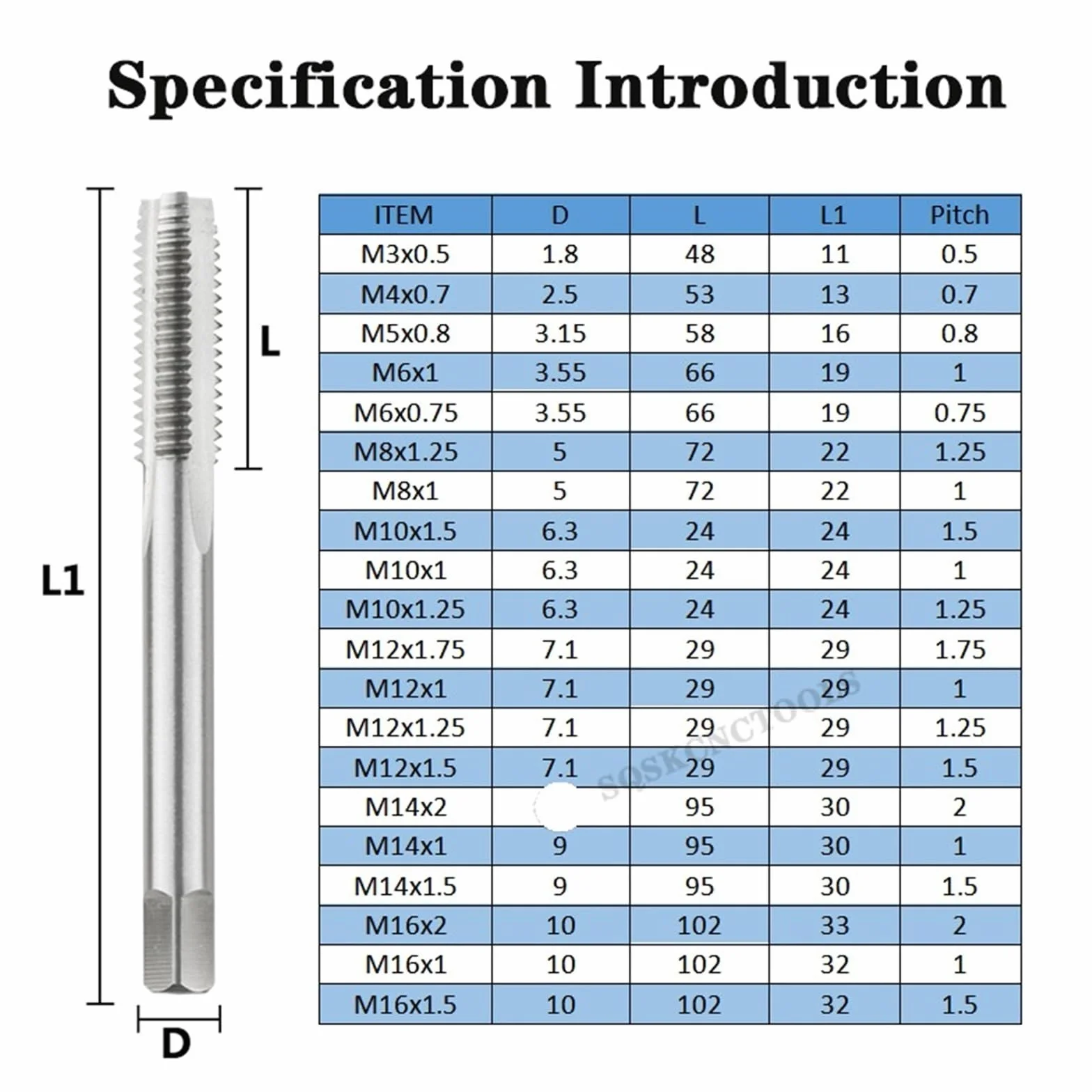 Gwintownik maszynowy HSS, metryczny, wiertło do gwintów, spiralny, rowkowany, M3, M4, M5, M6, M7, M8, M10, M12, M14 (1 szt. gwintownika prostego, M8 x 1,25)