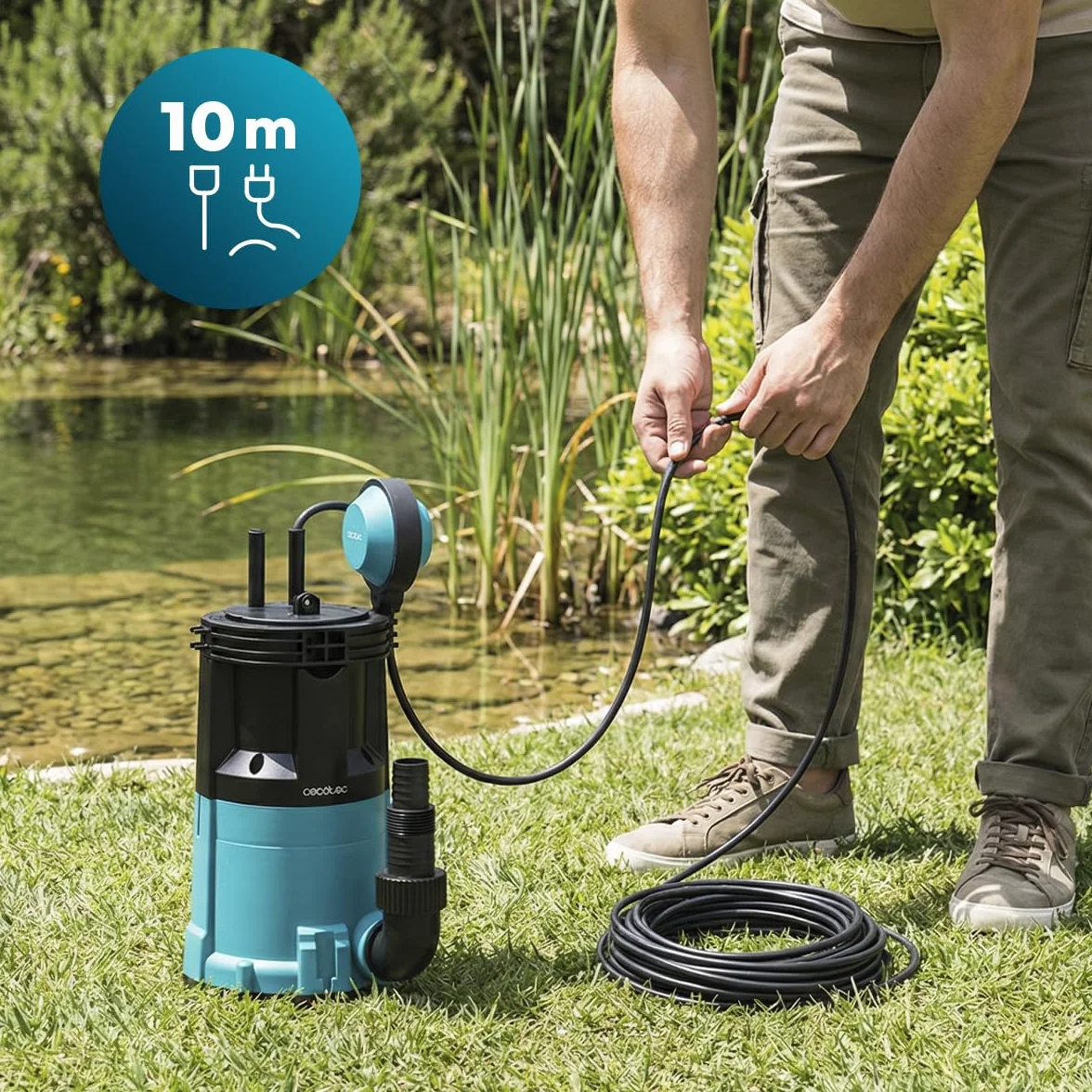 Cecotec Neptunus 750 Zatapialna pompa ciemna i kryształowa 750 W, 2w1 woda czysta i brudna, 14000 l/h, funkcja niskiego zasysania, wysokość 7,5 m, głębokość 7 m, przełącznik pływakowy, IPX8, kabel 10