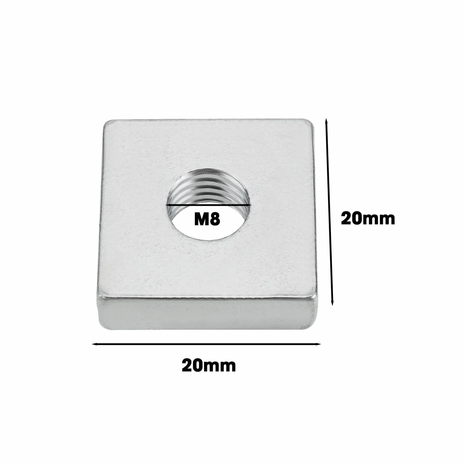 20 szt. Nakrętki kwadratowe M8 ocynkowana stalowa nakrętka szczelinowa T 20 x 20 x 6 mm nadaje się do budowy sprzętu meblowego, urządzeń elektrycznych, maszyn przemysłowych