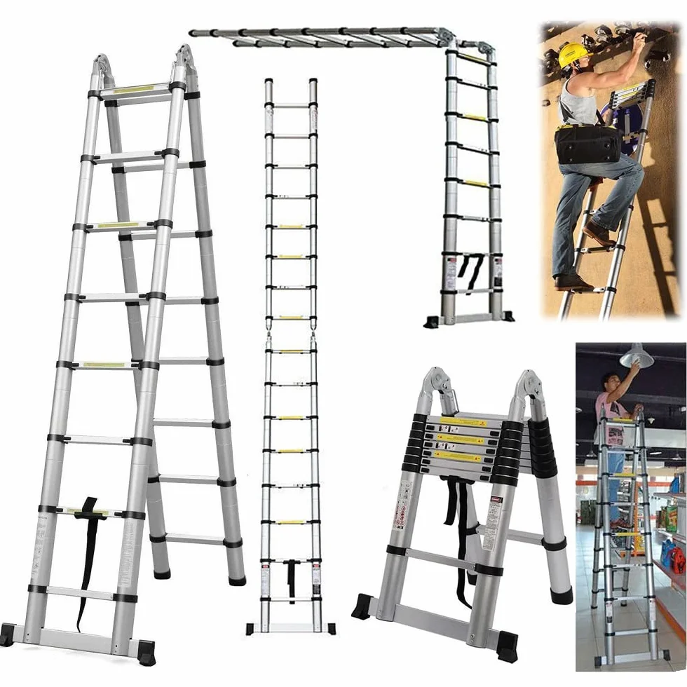 Drabina teleskopowa z chowanymi szczeblami, składana aluminiowa teleskopowa drabina rozkładana, nośność 150 kg (5 m, 2,5 m + 2,5 m)