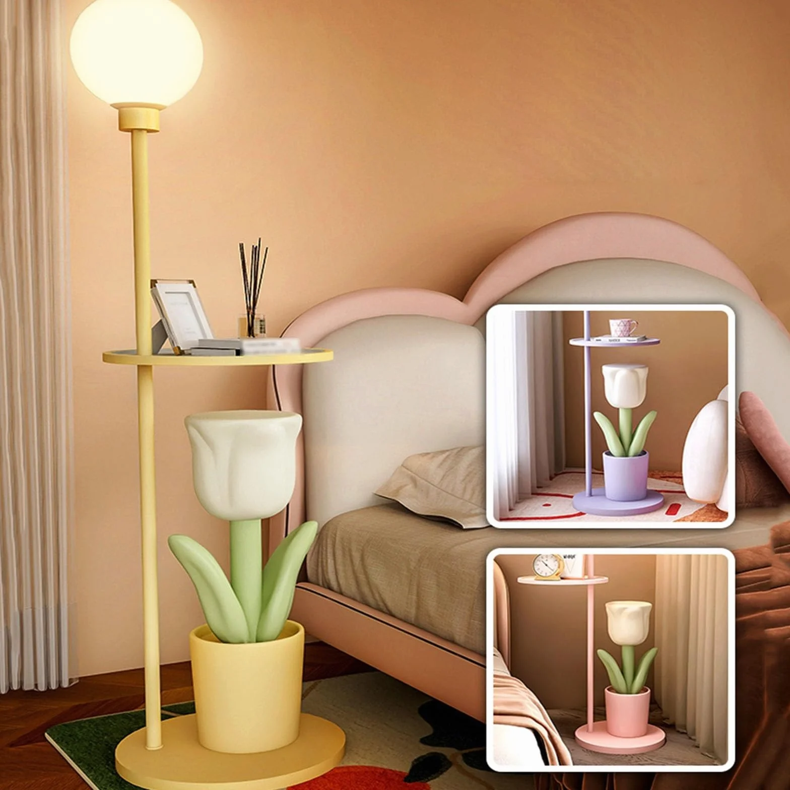 Lampa podłogowa ze stolikiem Zestaw stołowy i lampowy, lampka nocna do czytania, nowoczesny stolik końcowy z lampą podłogową do salonu, gabinetu, sypialni Lampa podłogowa ze stolikiem(Pink)