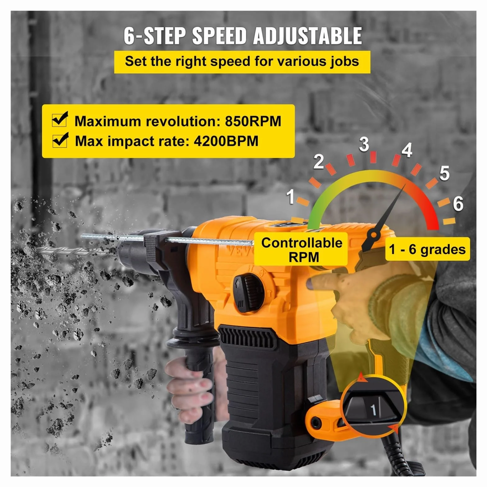 Wiertarka udarowa 1500W Max wiercenie 32mm SDS Plus młot pneumatyczny do rozbiórki 4 tryby elektryczny perforator betonu,Elastyczna obsługa