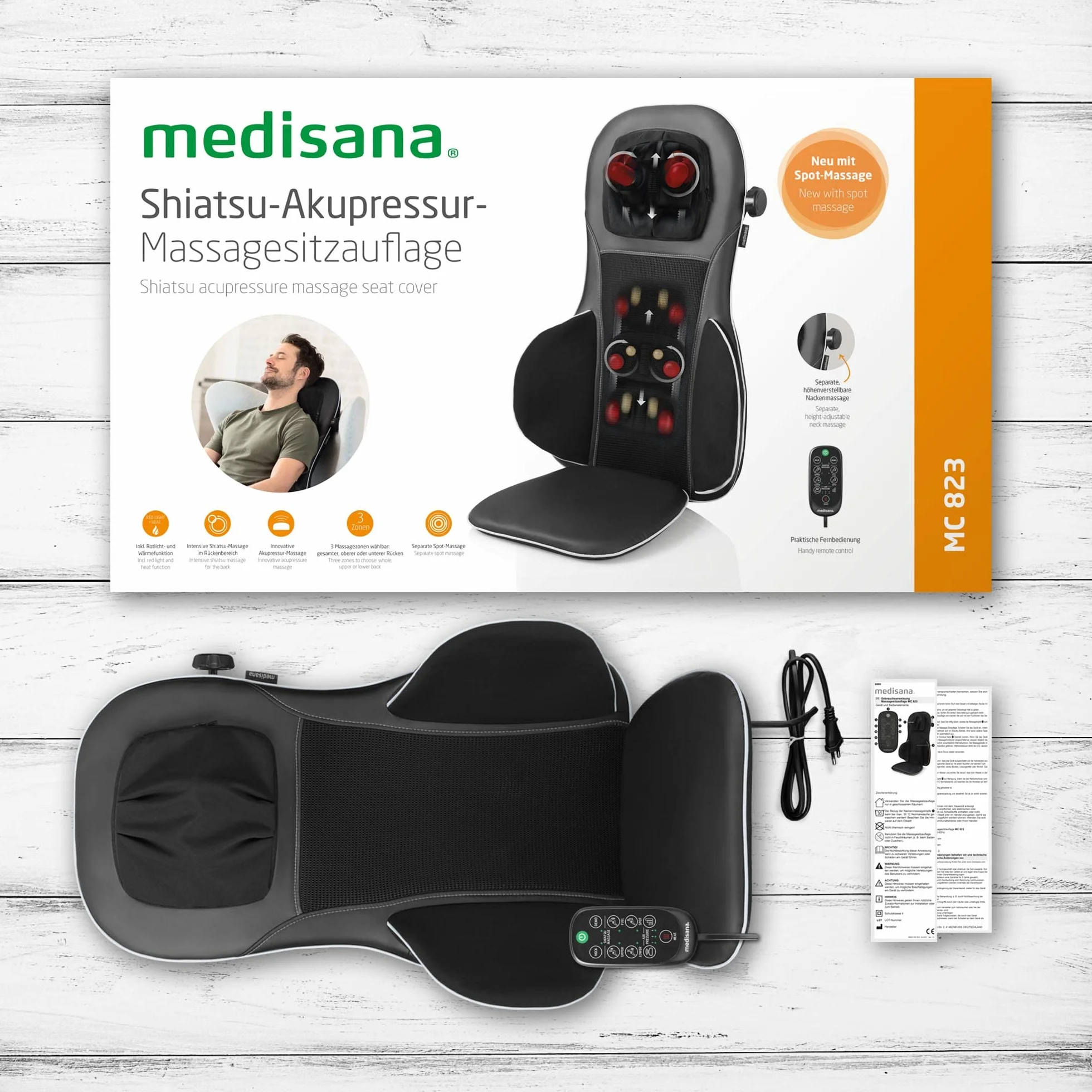medisana MC 832 poduszka do masażu Shiatsu na plecy i szyję z akupresurą, ciepłem, 3 intensywnościami