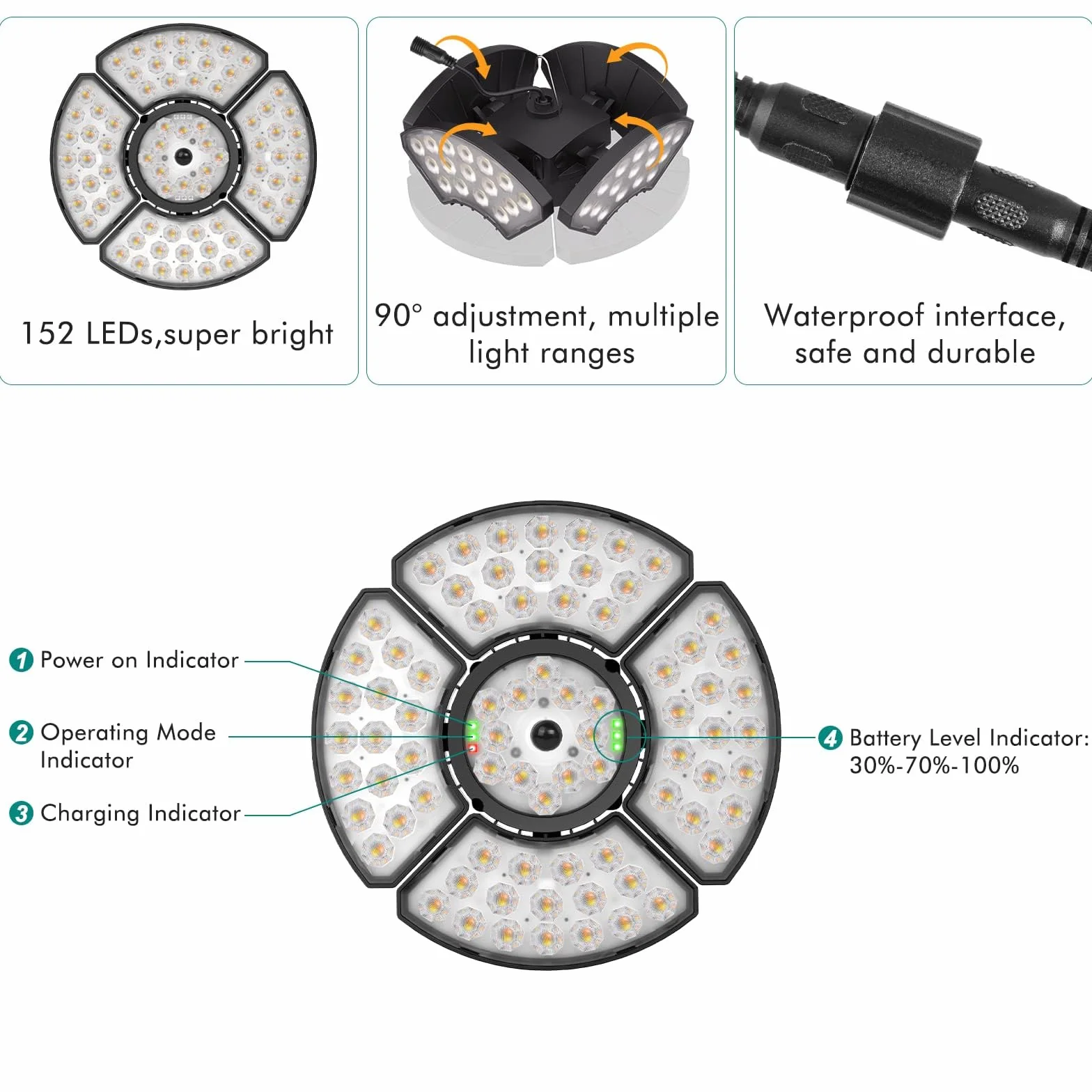 CLV Solarne lampy wiszące do użytku na zewnątrz, do wnętrz, 5000 MHA, 6 trybów, lampa wisząca z pilotem zdalnego sterowania, 2700 K/4000 K/6500 K, możliwość ściemniania, 4 zdeformowane głowice, super
