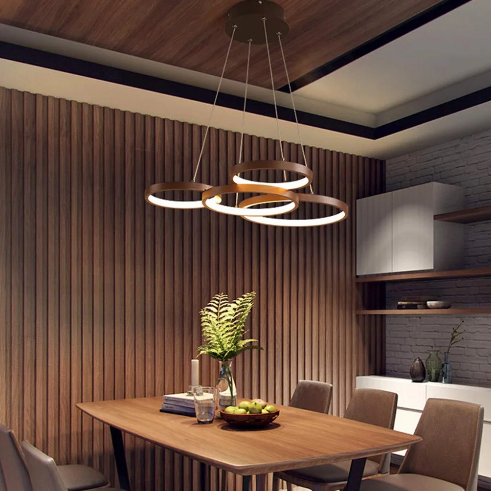 Nowoczesna lampa wisząca LED z pilotem zdalnego sterowania, przyciemniana, z regulacją wysokości, żyrandol do salonu, jadalni, biura, sypialni, lampa sufitowa, 60 x 48 cm, 42 W, cztery pierścienie