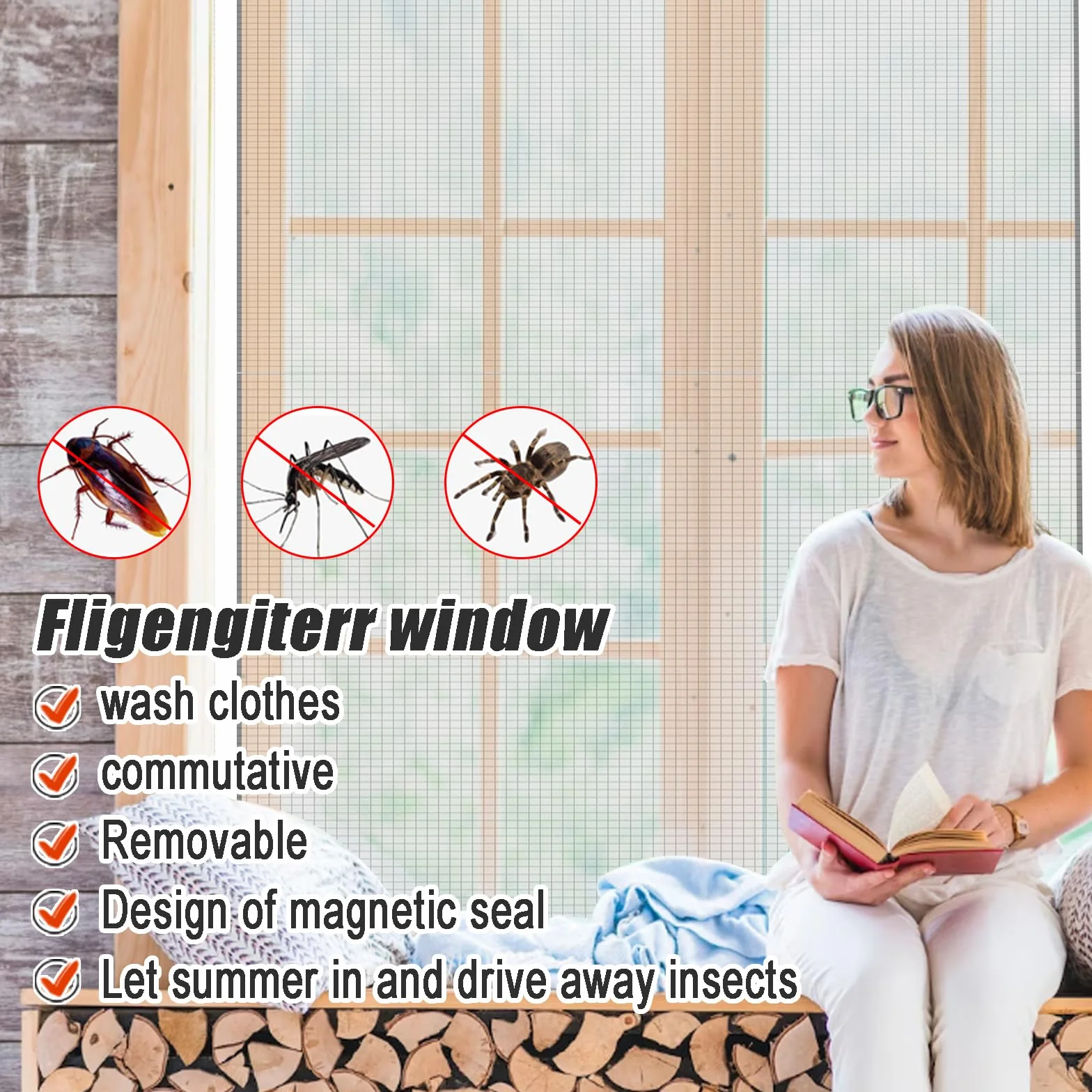 Regulowana magnetyczna moskitiera DIY maks. 150 x 130 cm z pełnoklatkowym paskiem magnetycznym, pasuje do każdego rozmiaru mniejszego, siatka z włókna szklanego łatwa instalacja utrzymuje