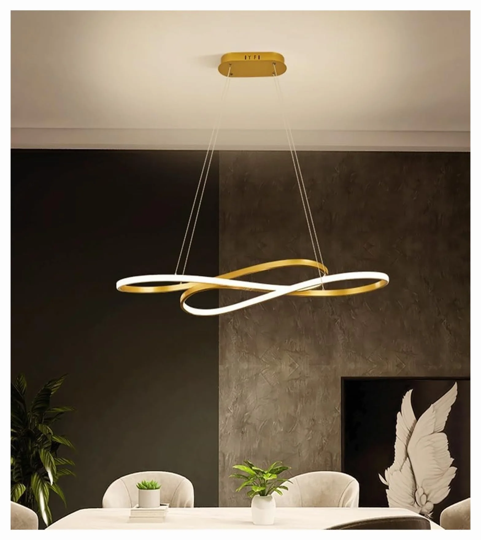Lampy wiszące, nowoczesne żyrandole pierścieniowe z diodą LED, długa chromowana liniowa oprawa sufitowa kompatybilna ze stołem jadalnym, salonem i wyspą kuchenną (ciemna) w
