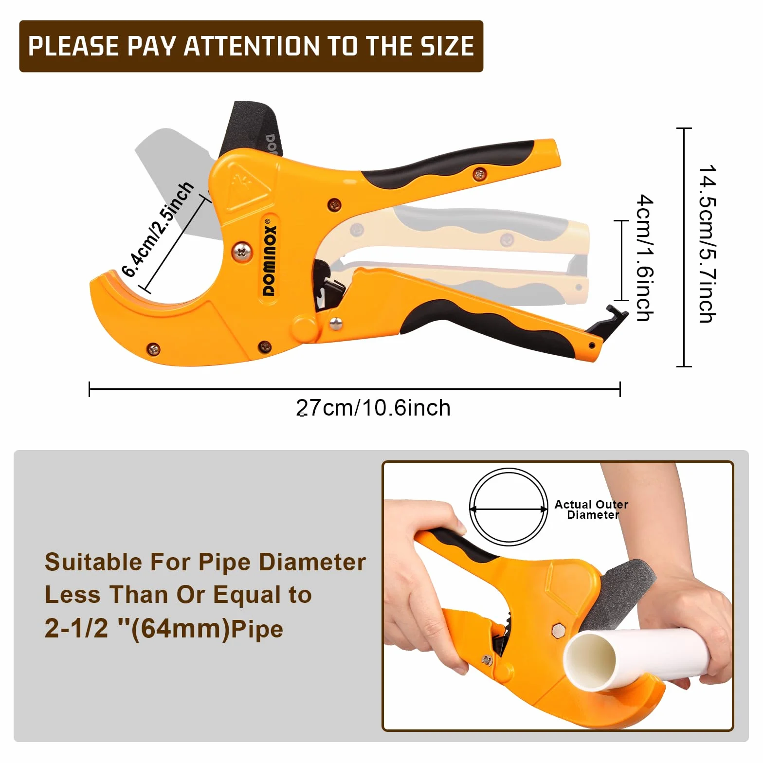 Obcinak do rur 64 mm (2 1/5.1 cm O.D.) Profesjonalne cięcie rur PEX, PVC i PPR, ostrze SK5 i korpus ze stopu aluminium, narzędzie do szybkiego cięcia rur jedną ręką