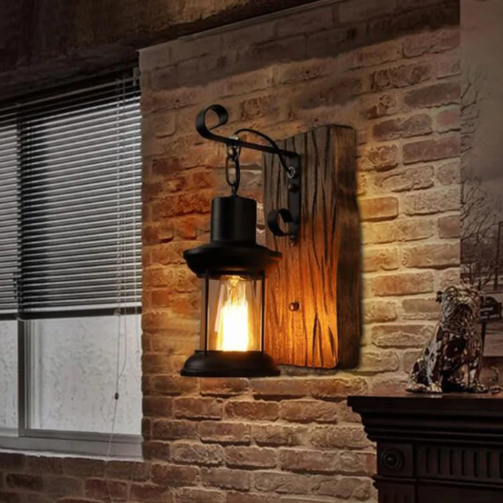 Rustykalny Lampa ścienna Drewniany Kinkiet Retro Nostalgiczny Kinkiet Vintage żelazna Lampa Wisząca Loft Oświetlenie Dekoracyjne Oświetlenie Jadalni Kuchnia Restauracja Hotel Bar Kawiarnia Przedpokój