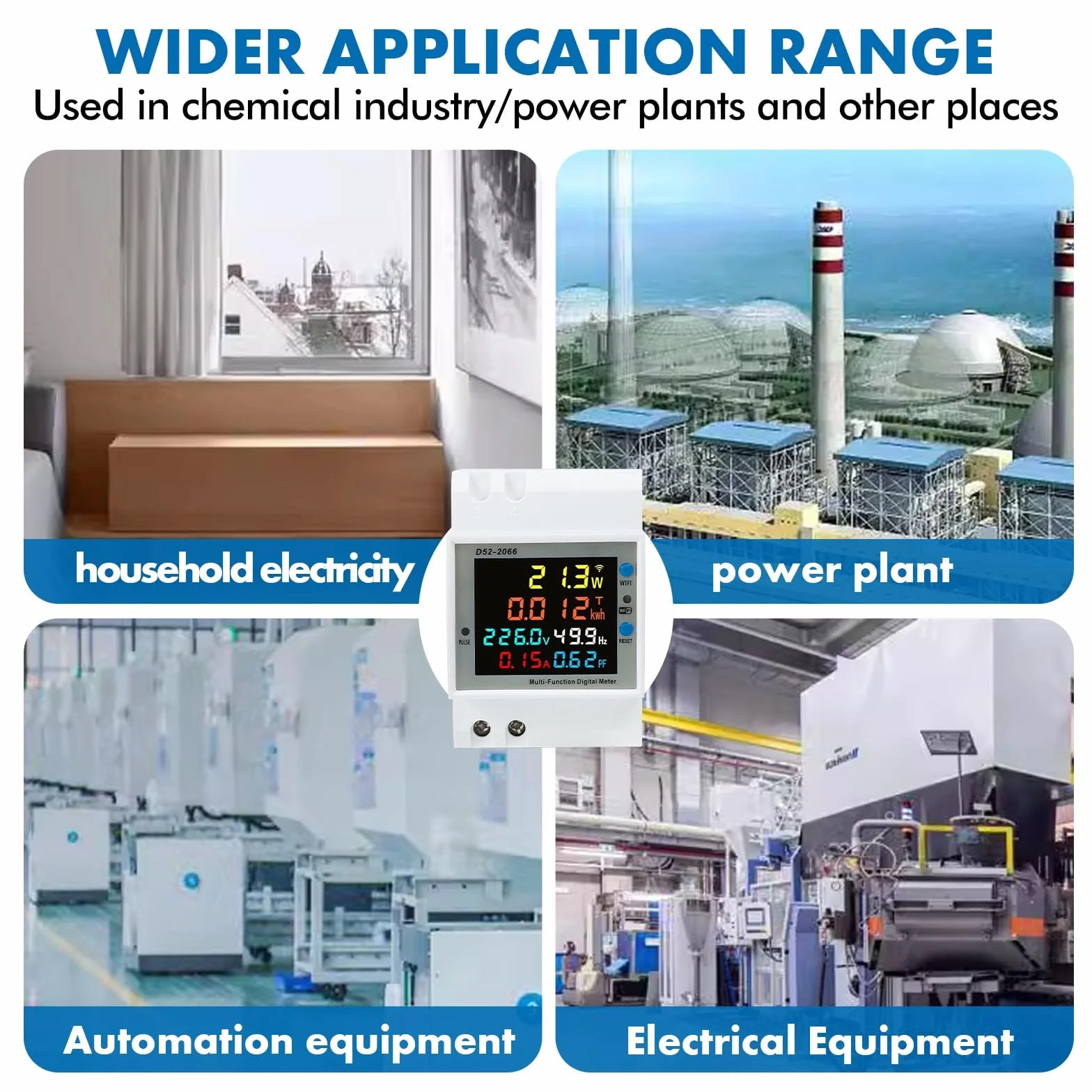 Jadeshay Inteligentny licznik prądu WiFi, szyna montażowa, 6 w 1, LCD, cyfrowy licznik prądu zmiennego, szyna montażowa, licznik KWh, AC40-300 V, 100 A, z wyświetlaczem LCD (wbudowany CT)