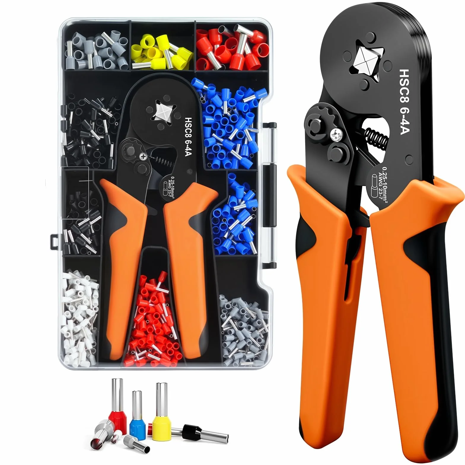 Zestaw szczypiec do zaciskania końcówek kablowych z 1250 końcówkami kablowymi, samonastawne szczypce zaciskowe 0,25-10 mm², zestaw szczypiec z końcówkami kablowymi do użytku domowego