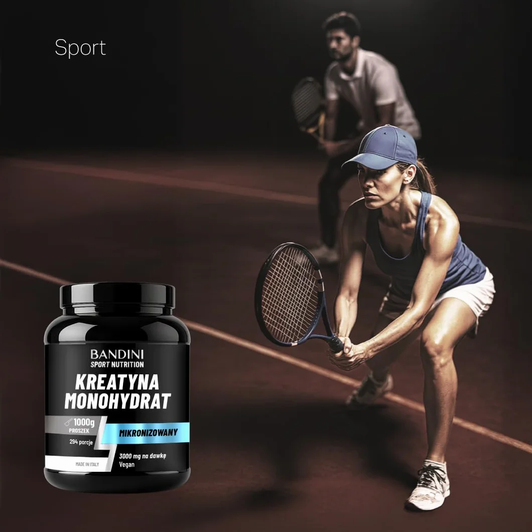 Bandini Kreatyna Monohydrate Micronised 1kg/1000g 100% czysty proszek - wegański - suplement diety na siłownię, dla sportowców, fitness, przedtreningowy - na bazie monohydratu kreatyny