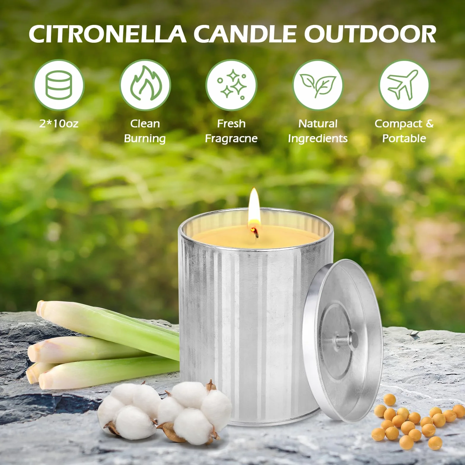 Świece Citronella Outdoor, 2 sztuki, 100-120 godzin na zewnątrz, Wosk Sojowy, Cytrynowy, Pudełko Prezentowe