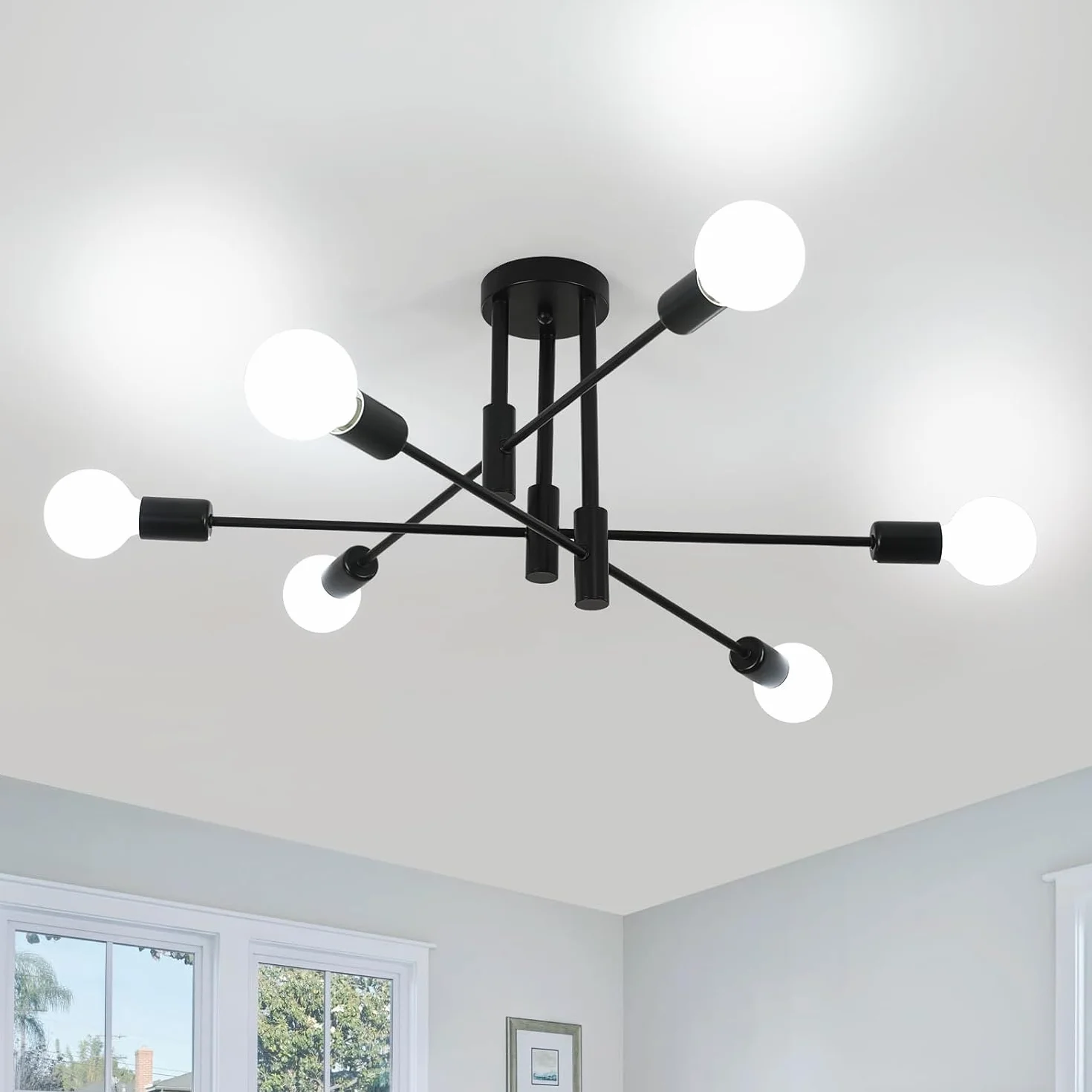 Comely Żyrandol Plafon Przemysłowy 6 Świateł Sputnik Vintage Metalowa E27 Lampa Sufitowa