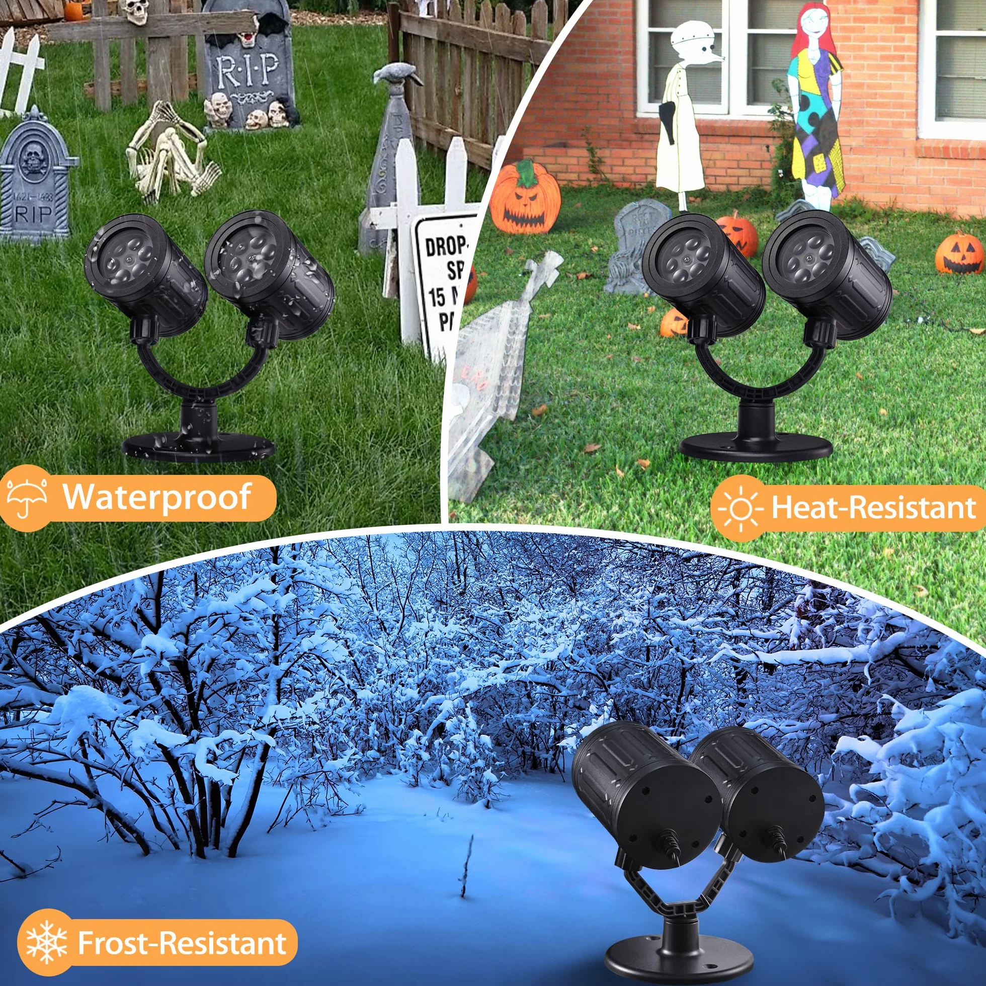 iShabao Dekoracja na Halloween, do użytku na zewnątrz, podwójna głowica, dynamiczny projektor Halloween z timerem, wodoszczelna lampa projekcyjna LED z oczami duchów, do ogrodu, na okno, ścianę