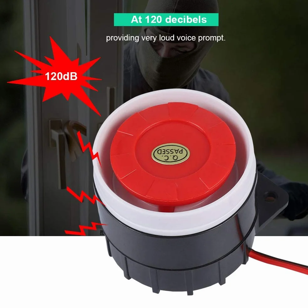 Tangxi Alarm, syrena róg, 120 dB DC 12 V mini czerwony przewodowy róg syrena dźwięk system alarmowy ostrzeżenie róg dla bezpieczeństwa domowego