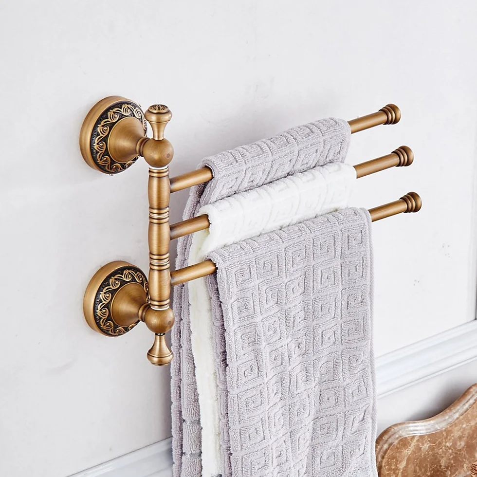 Weare Home Wieszak na ręczniki, 3-ramienny, ruchomy, mosiężny, antyczny brąz, montaż ścienny (wymaga wiercenia), w stylu retro, vintage, antycznym, do łazienki