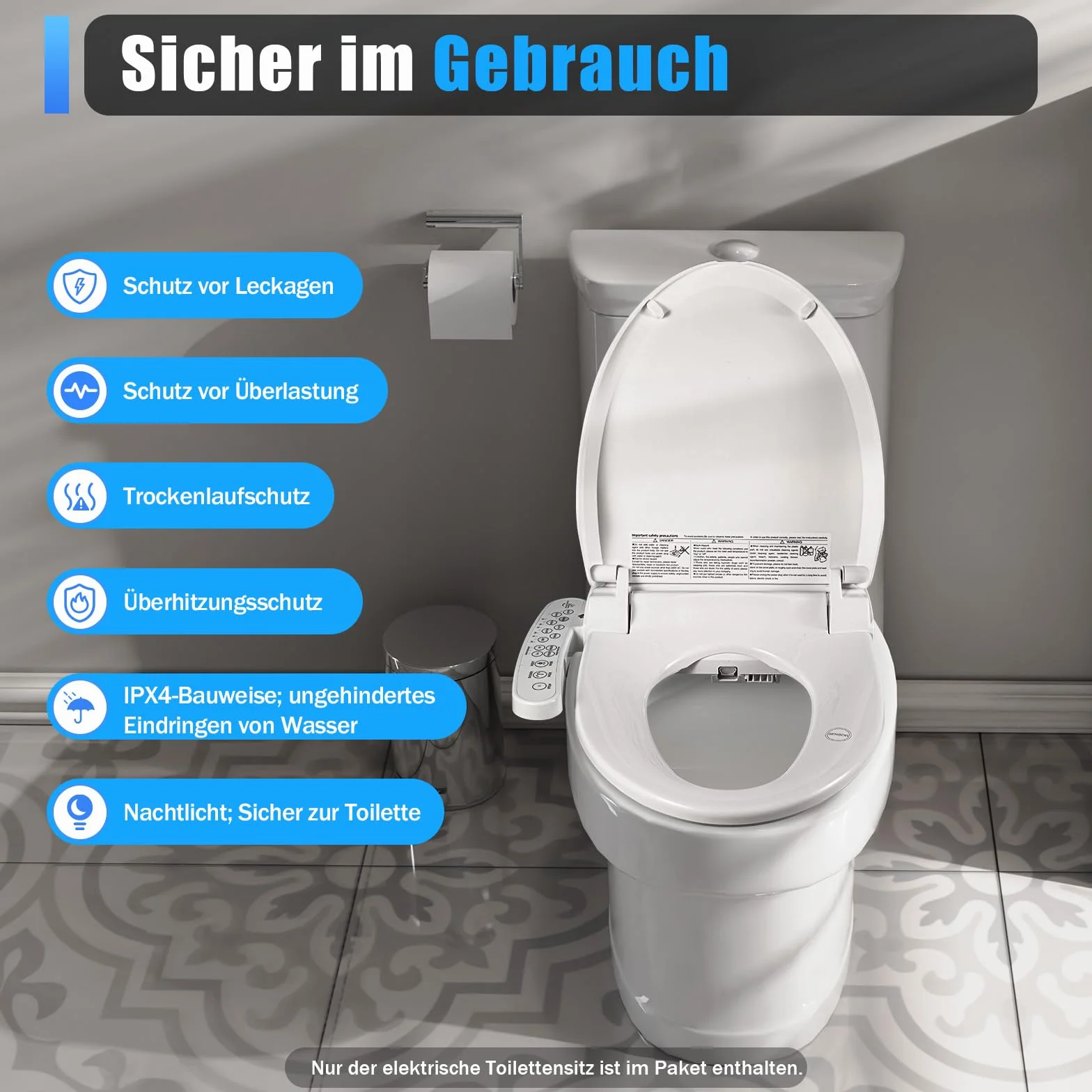 Elektryczny bidet, inteligentna deska sedesowa, podgrzewana toaleta, automatyczne czyszczenie, automatyczna dezodoryzacja dyszy, regulowana temperatura, higieniczne czyszczenie, oszczędność papieru