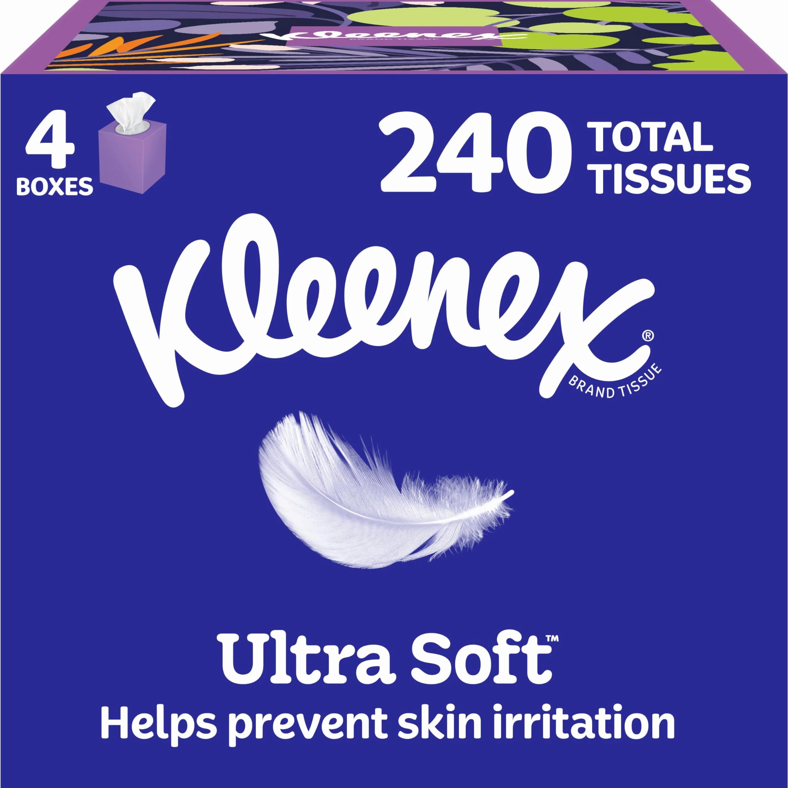 Kleenex Ultra Soft Facial Tissues, 4 Cube Boxes, 60 Tissues per Box, 3-Ply (240 Total Tissues), Packaging May Vary