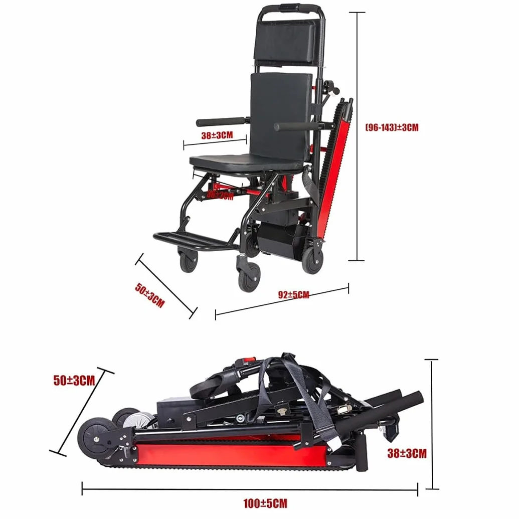 WOLWES Elektryczny wózek inwalidzki z podnośniką do schodów, wózek inwalidzki, aluminium, all-terrain, kolor czerwony, 19 kg, 165 kg obciążenia, 5-calowe koła Mag, elektryczno-mechaniczny hamulec