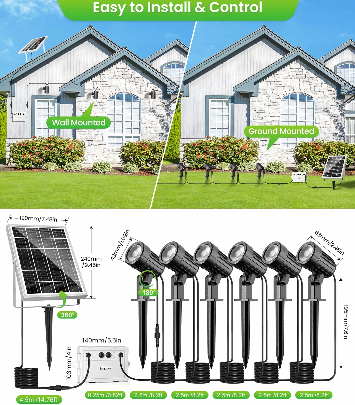 CLY Zewnętrzny reflektor solarny Ciepła biel, zewnętrzny reflektor solarny 2 tryby dynamiczne 3 jasności Zewnętrzna lampa solarna Ogród 6000mAh Zewnętrzne oświetlenie solarne P66 na ścieżkę 6 w 1
