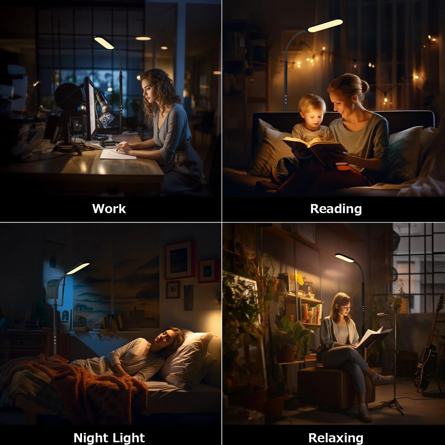 OUSFOT Ściemnialna Lampa Podłogowa LED 170 cm Sterowanie Dotykowe i Zdalne Regulowana Lampa Podłogowa 3000-4000-6000 K LED na Gęsiej Szyi do Sypialni Salon Biuro