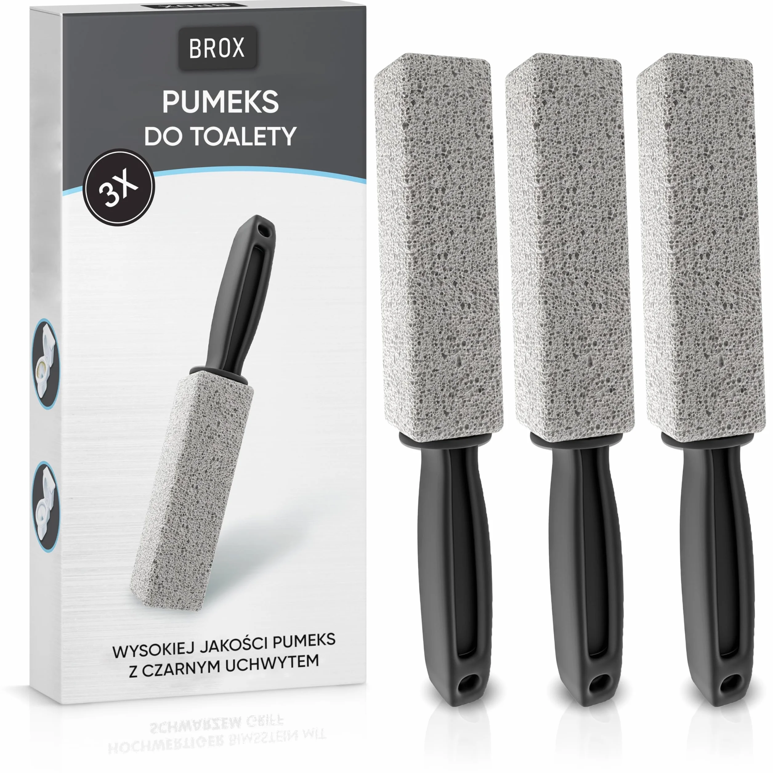 BROX® Bimsstein WC 3 sztuki – Środek do czyszczenia toalet przy uporczywym kamieniu moczowym i osadzie wapiennym – Kamień pumeksowy do toalety – Kamień do skutecznego czyszczenia