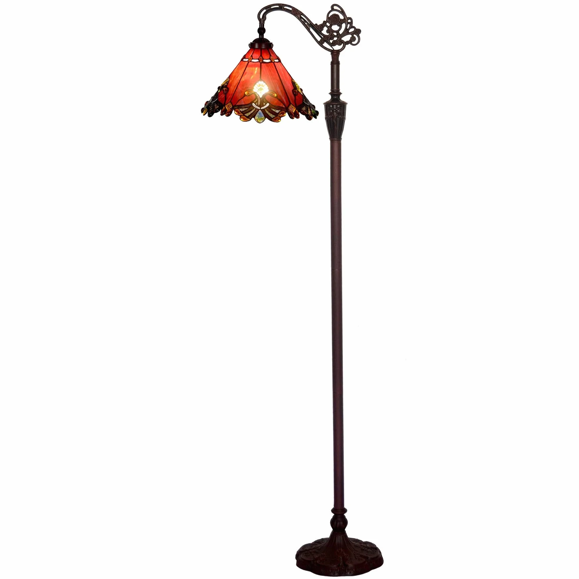 Bieye L30681 Barokowa lampa podłogowa do czytania w stylu Tiffany z witrażem i 13-calowym ręcznie wykonanym kloszem, ciemnobrązowa metalowa podstawa, 65" wysokości