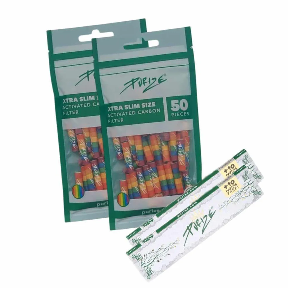 PURIZE Xtra Slim Size 6 mm filtr z węglem aktywnym 2 Papers Rainbow