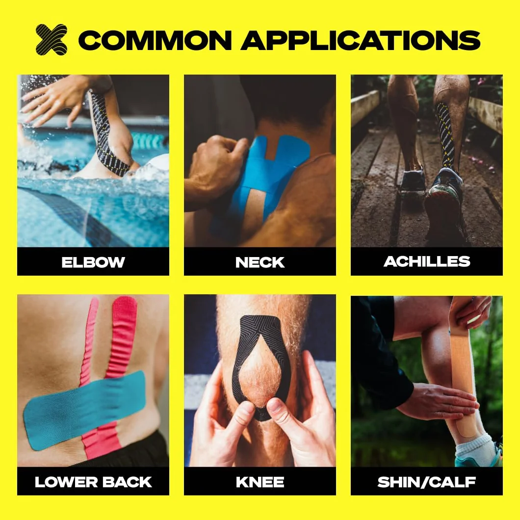 SPORTTAPE Bardzo klejąca taśma kinezjologiczna, 5 cm x 5 m – niebieska, hipoalergiczna, wodoodporna taśma sportowa, fizjoterapeutyczna taśma sportowa w przypadku urazów mięśni, wsparcie | niecięta