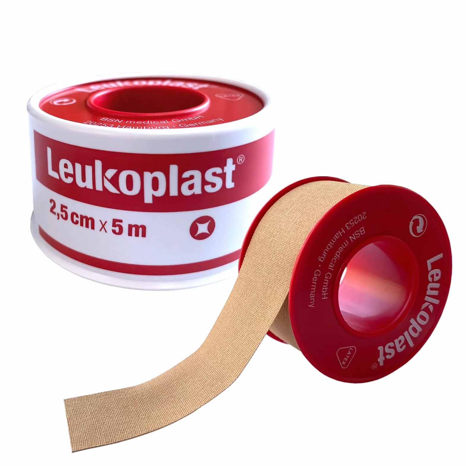 Leukoplast Taśma 2,5 cm x 5 m Rolka Plastrów Mocujących z Pierścieniem Ochronnym