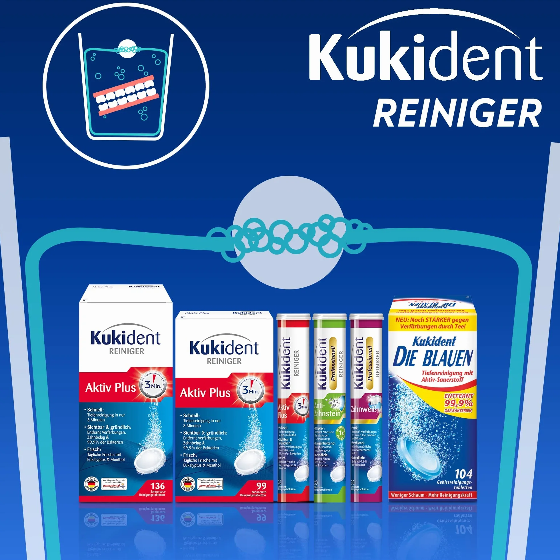 Kukident Aktiv Plus Zahnersatz-Reinigungstabletten, 99 Sztuka Tablety