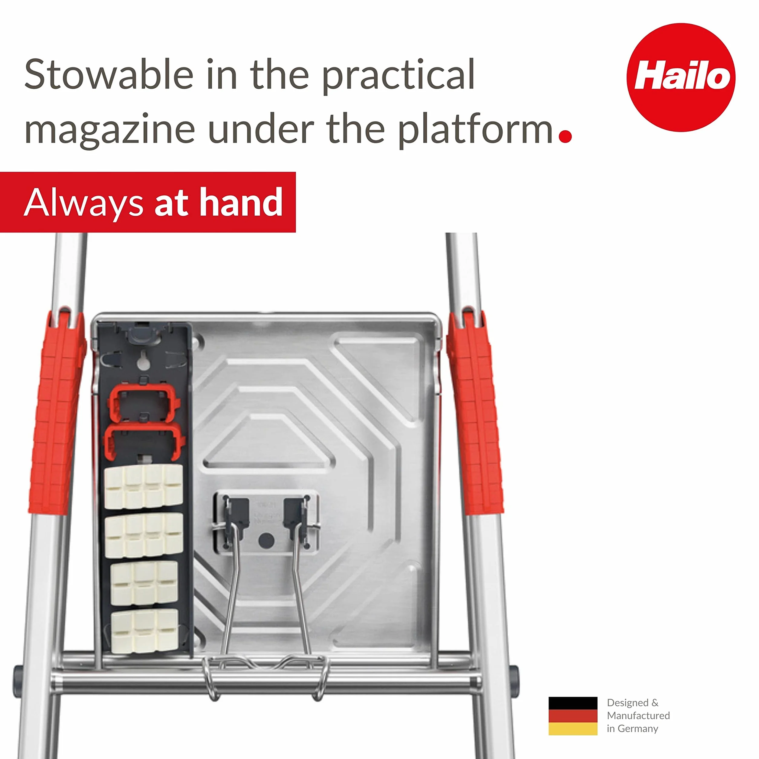 Hailo EasyClix Living Size L – zestaw wymiennych nóżek do drabin stojących Hailo – łatwa i szybka wymiana – chroni wrażliwe podłogi przed zadrapaniami i paskami – antypoślizgowa podstawa – miękki