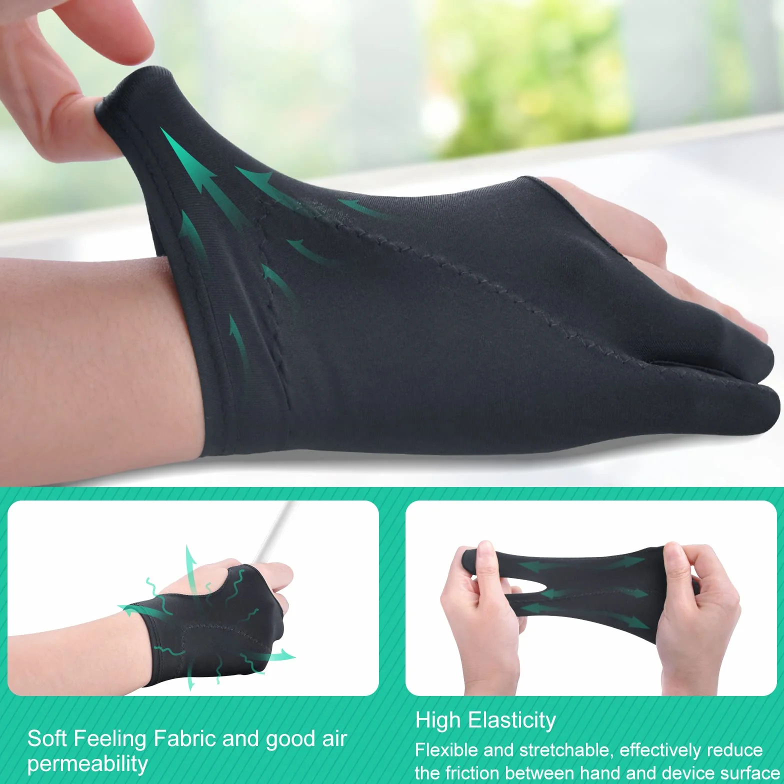 Glove rękawiczki do rysowania, zestaw 2 szt., cyfrowe rękawiczki artystyczne, taca do rysowania, cyfrowe rękawiczki do rysowania, z dwoma palcami do szkicowania, uniwersalne dla lewej i prawej ręki,