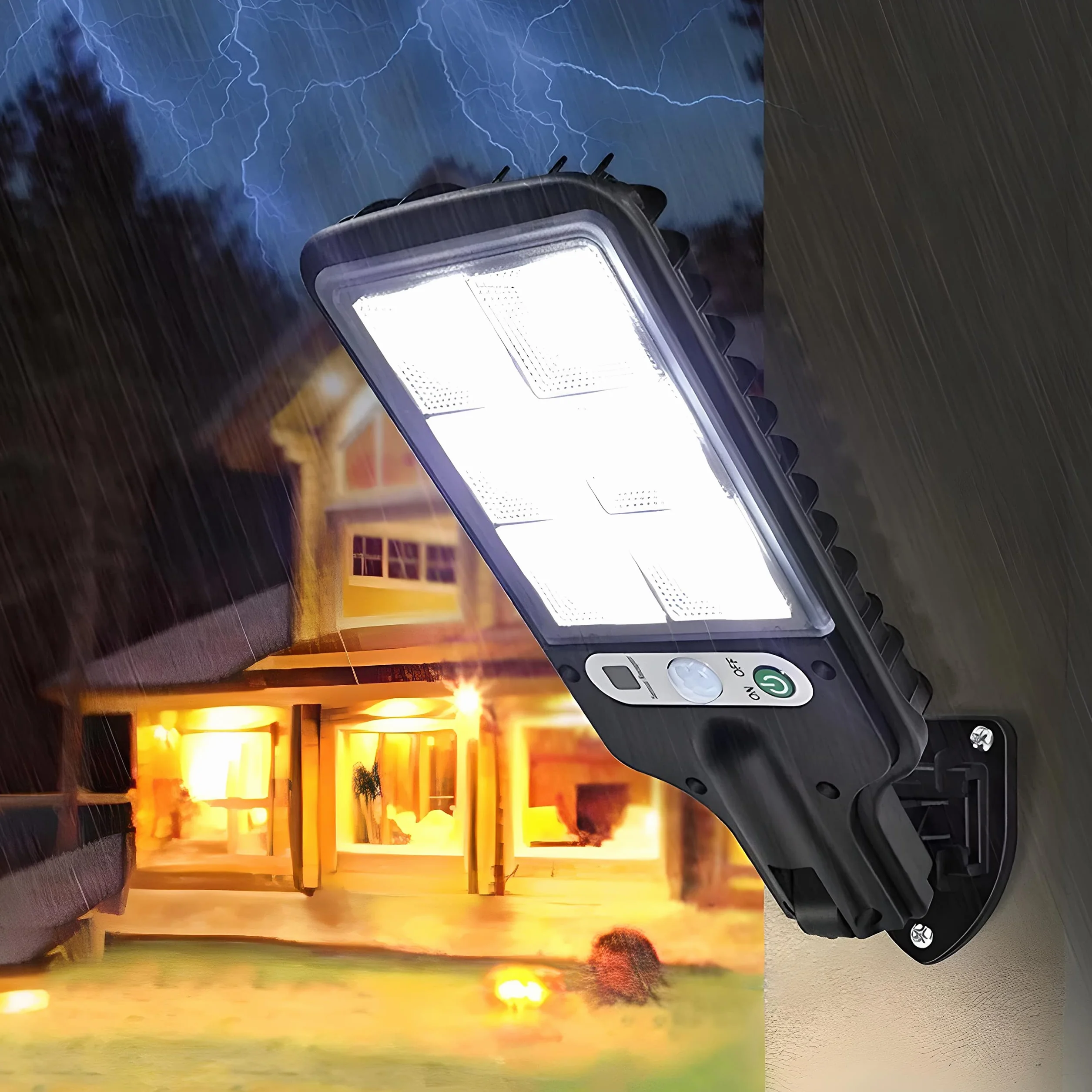 Retoo 120 LED 240 W IP67 lampa solarna z pilotem zdalnego sterowania i czujnikiem zmierzchu do świtu na zewnątrz, do ogrodu, na ulicy, werandę, zimna biel 6000 K, wodoszczelna lampa ścienna