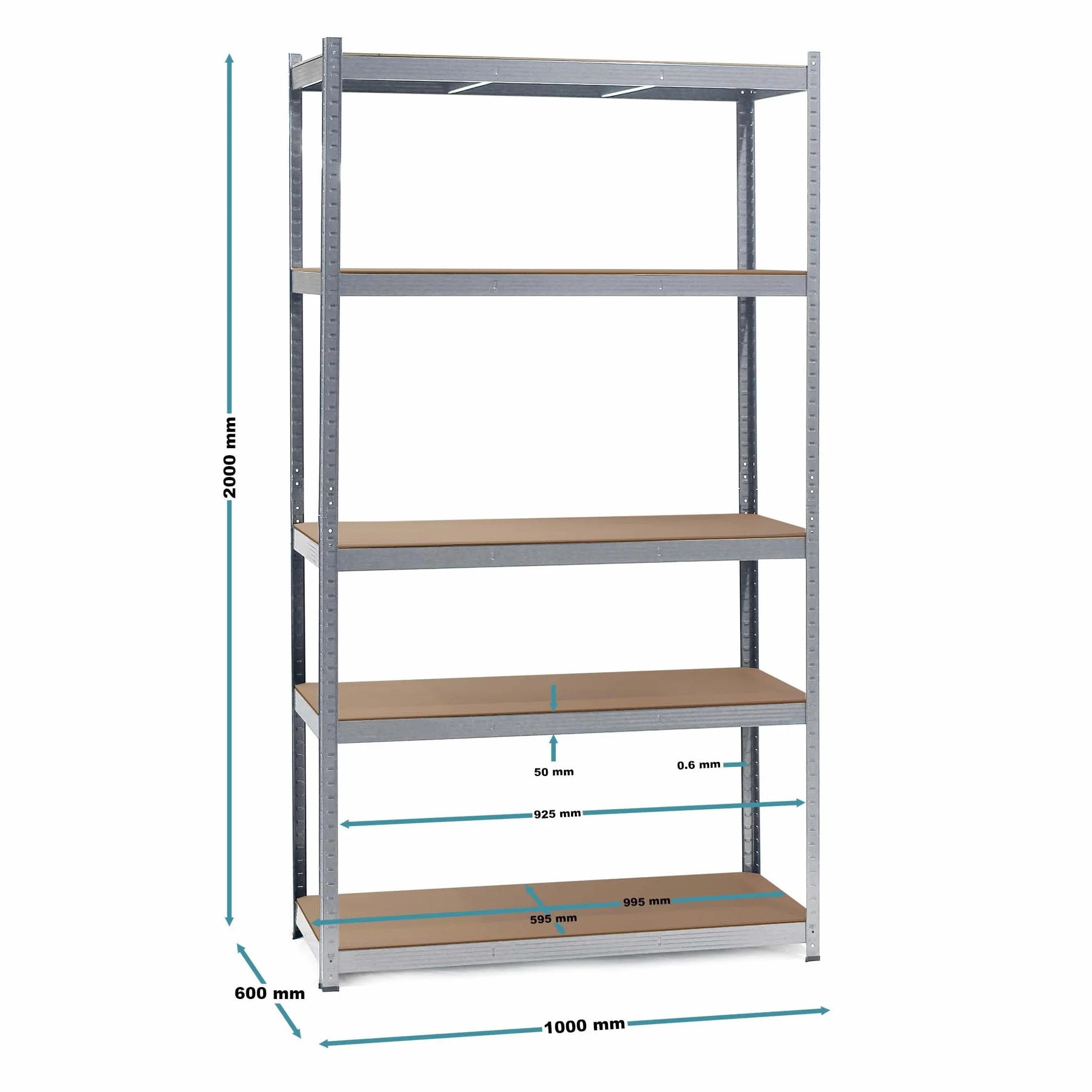 Wiltec 2x Regał magazynowy z ocynkowanej stali 100 x 60 x 200 cm, regał garażowy do 1000 kg z montażem bez narzędzi, regał do piwnicy i magazynu