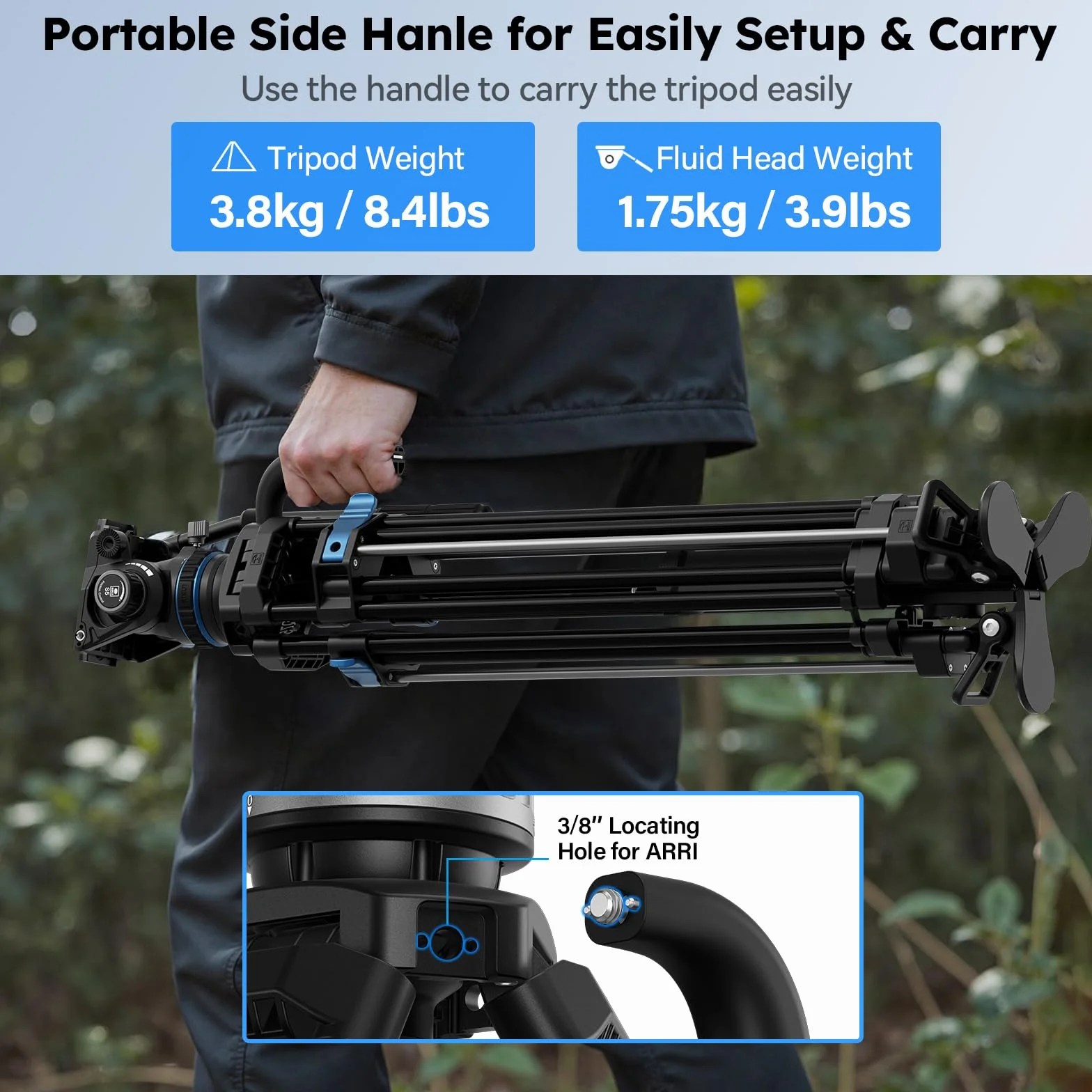 SIRUI 70,1"/178cm szybki system statywu ze stopu aluminium do kamery, SQ75A+S5 statyw wideo z głowicą płynu hydraulicznego, ciągłe tłumienie, podwójny tryb płyty QR, maks. 8 kg/17,6 lbs