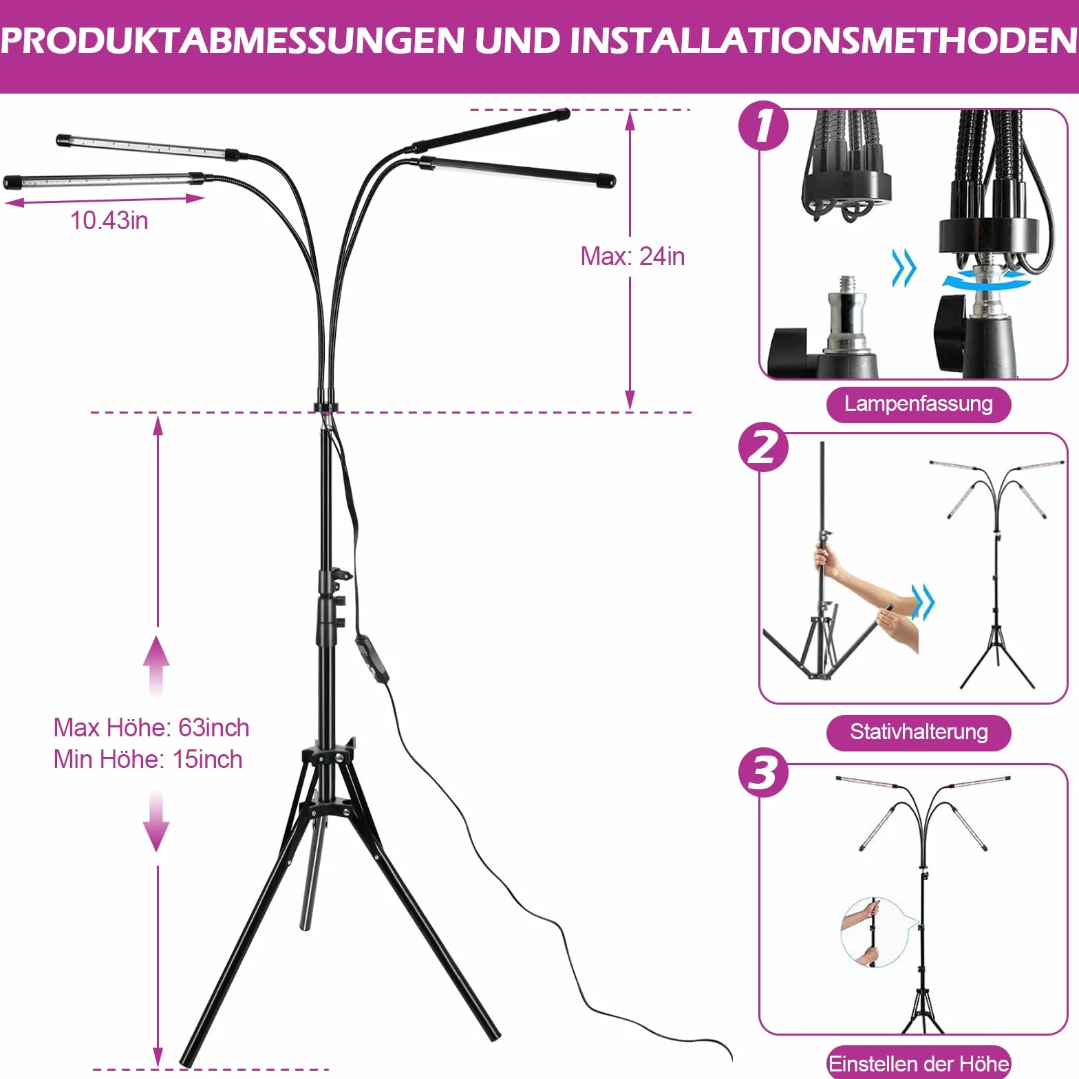 Lampa z czerwonym światłem ze stojakiem, 660 nm i 850 nm, lampa na podczerwień, lampa grzewcza, 4 głowice, terapia światłem na podczerwień, do łagodzenia bólu