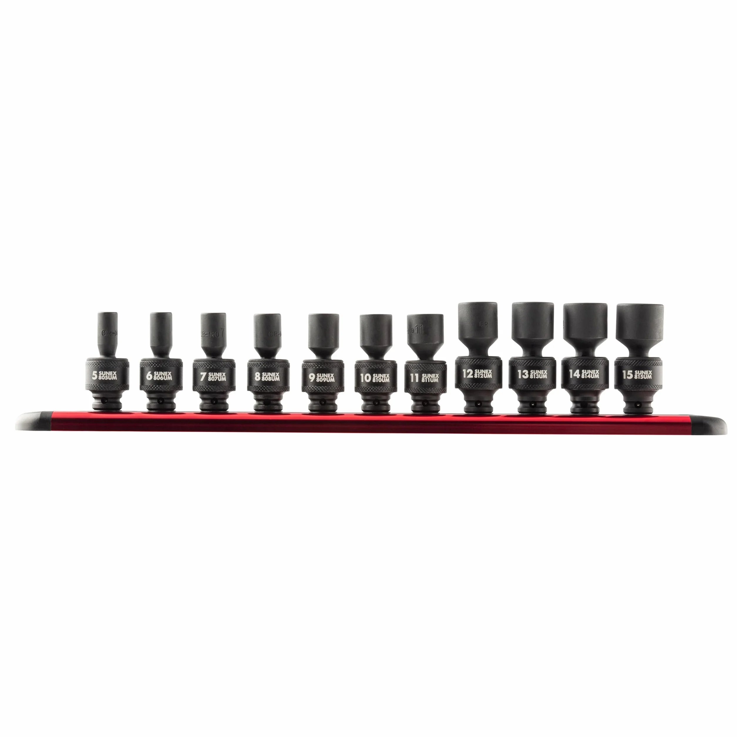 SUNEX TOOLS 1825 1/4-calowy uniwersalny zestaw nasadek magnetycznych, metryczny, 12-punktowy, Cr-Mo, 5 mm - 15 mm, 11-częściowy