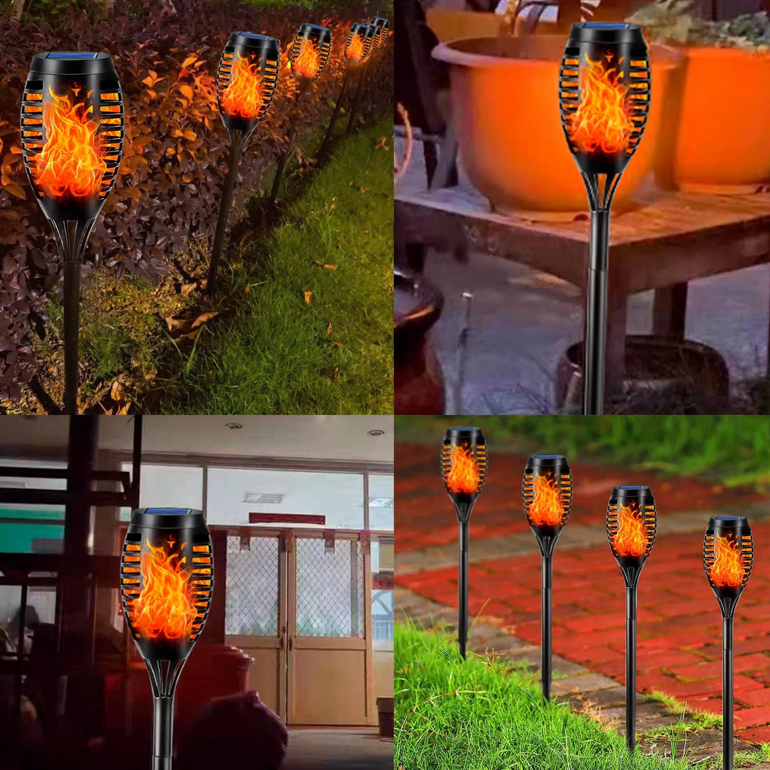 LQWELL Latarki solarne do ogrodu zewnętrznego, 8 sztuki, 12 diod LED, realistyczna lampa ścieżkowa z płomieniem, wodoodporność IP65, do trawnika, patio, dziedzińca (8 sztuki)