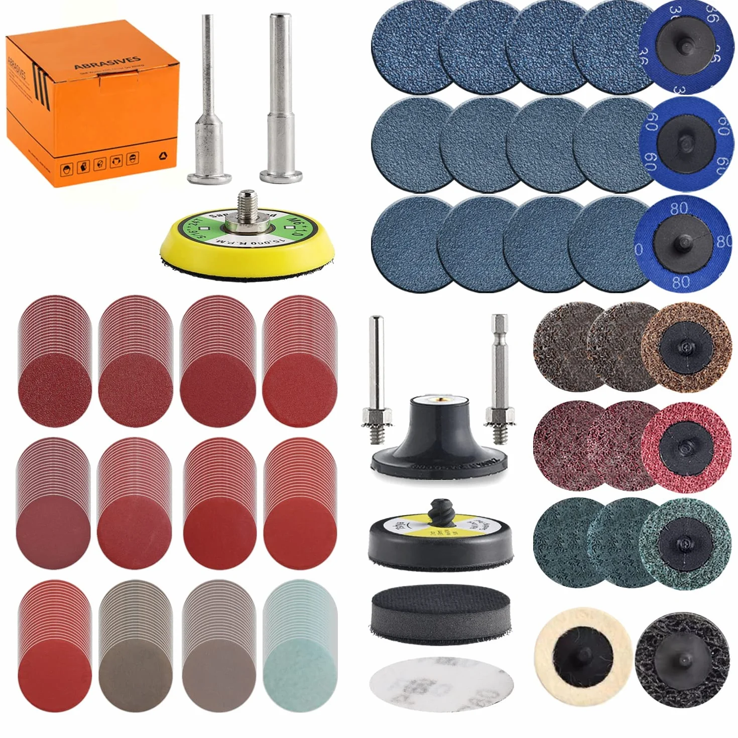 Tshya 270 sztuk krążków szlifierskich 50 mm na rzep do wierteł i szlifierek z płytą nośną 3 mm i 6 mm, łącznie z papierem ściernym 2" Roll Lock o ziarnistości 36-3000
