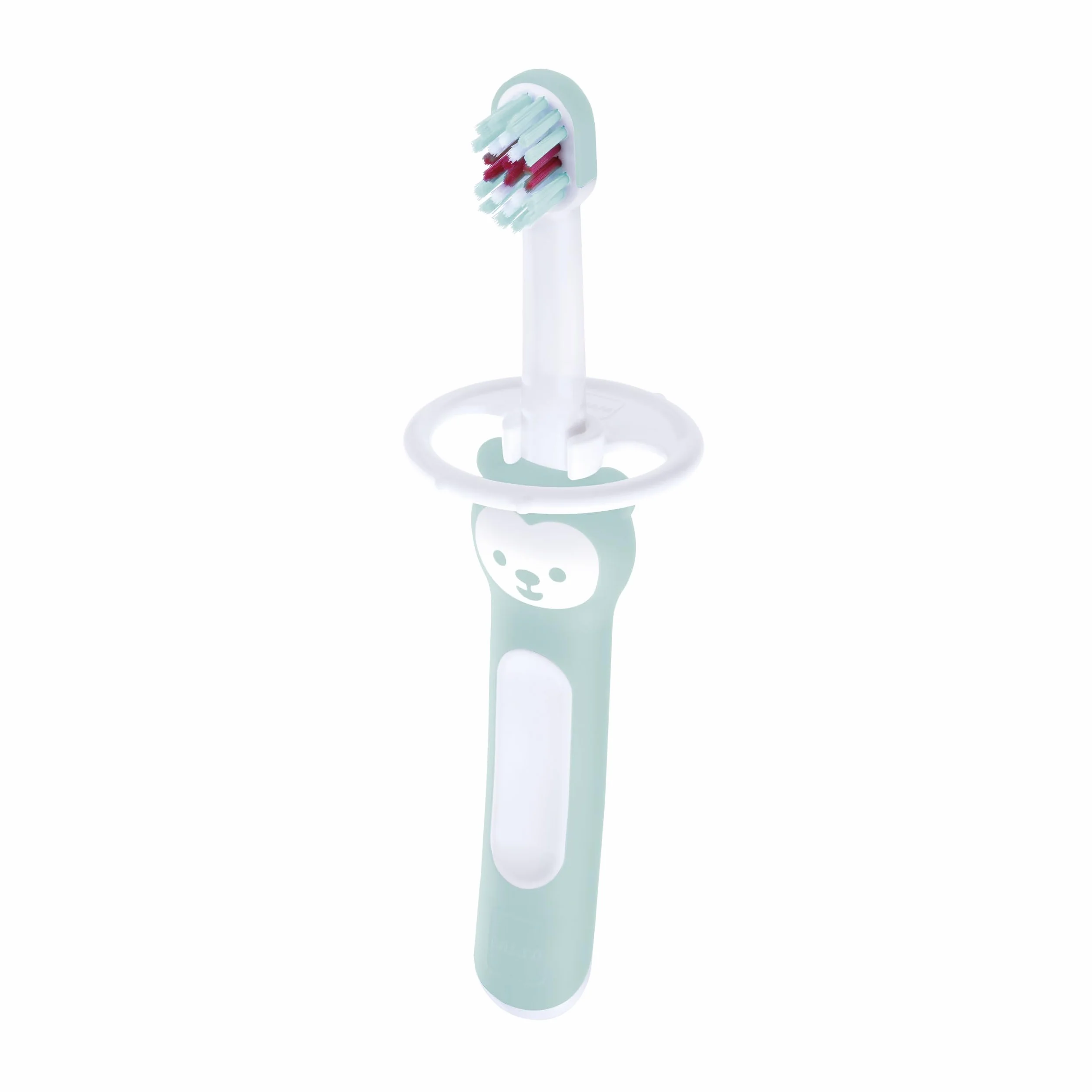 MAM Szczotka Baby's Brush C146 Szczoteczka do zębów z krótkim uchwytem i pierścieniem zabezpieczającym dla niemowląt od 6 miesięcy, Niebieski, 1 sztuka