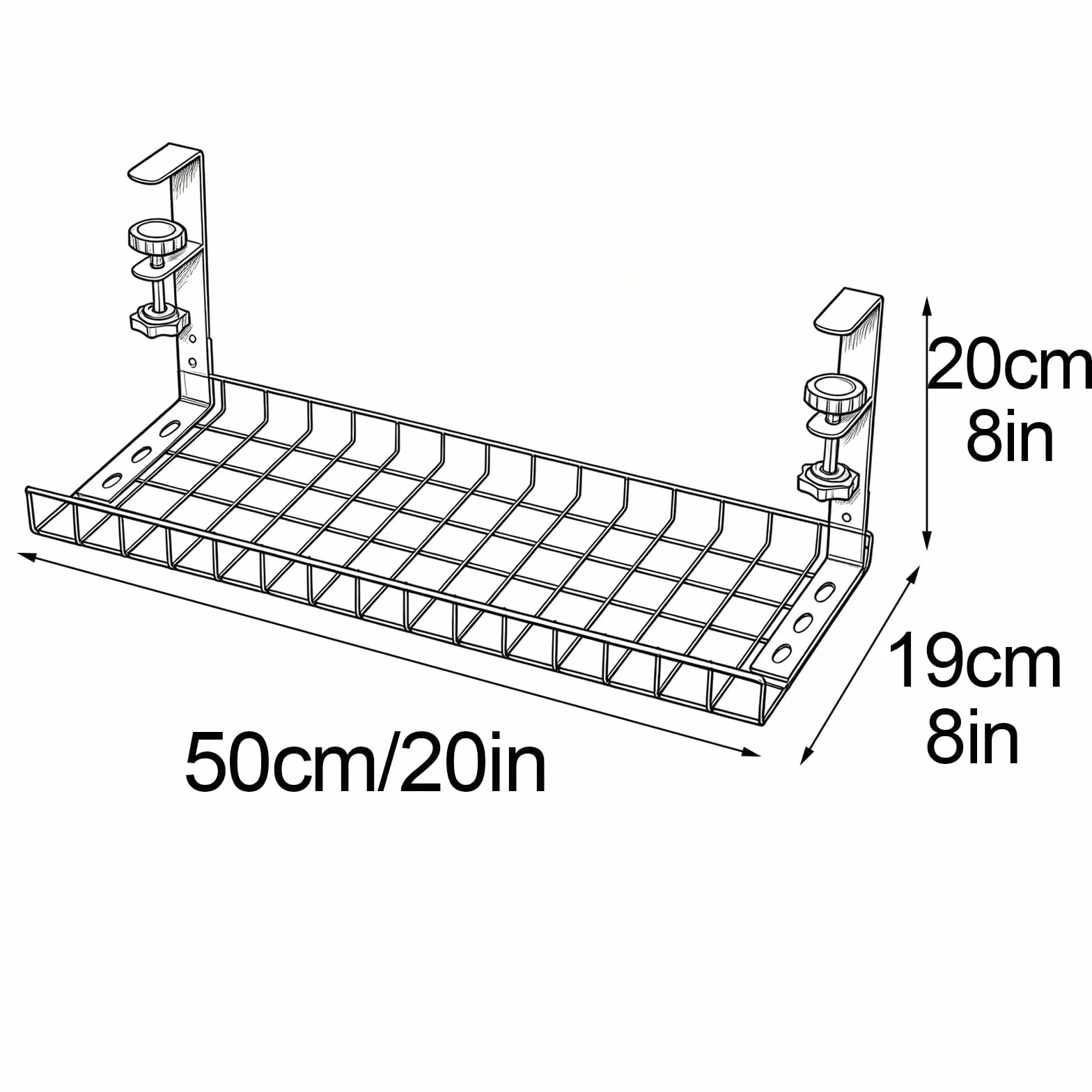 Organizer do Kabli Pod Biurko Szer. 19cm, Wys. 20cm Montaż Bez Wiercenia System Zarządzania Kablami do Domowego Biura(Black,50cm/20in)