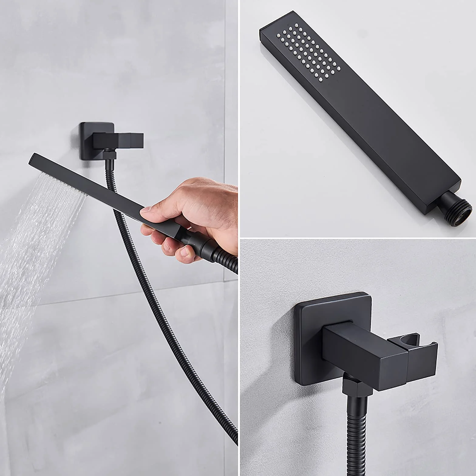 LR Black Rain Shower System Termostatyczny zestaw baterii prysznicowych z 4 dyszami natryskowymi do ciała, montowany na suficie zestaw prysznicowy z mosiężnym mieszaczem deszczowym z głowicą