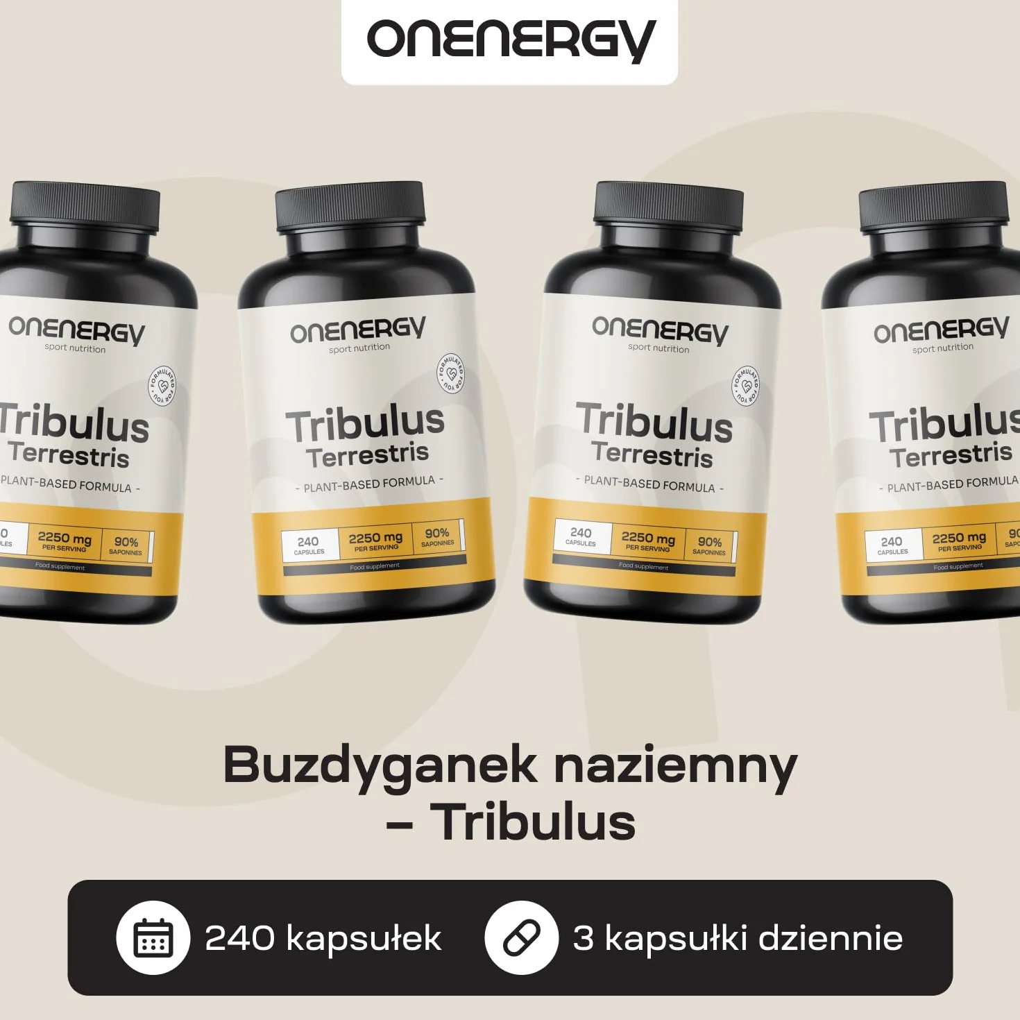 Buzdyganek naziemny - Tribulus 2250 mg - 240 kapsułek - 90% saponin - Opakowanie XXL - Wyciąg ziołowy - Dla mężczyzn i kobiet